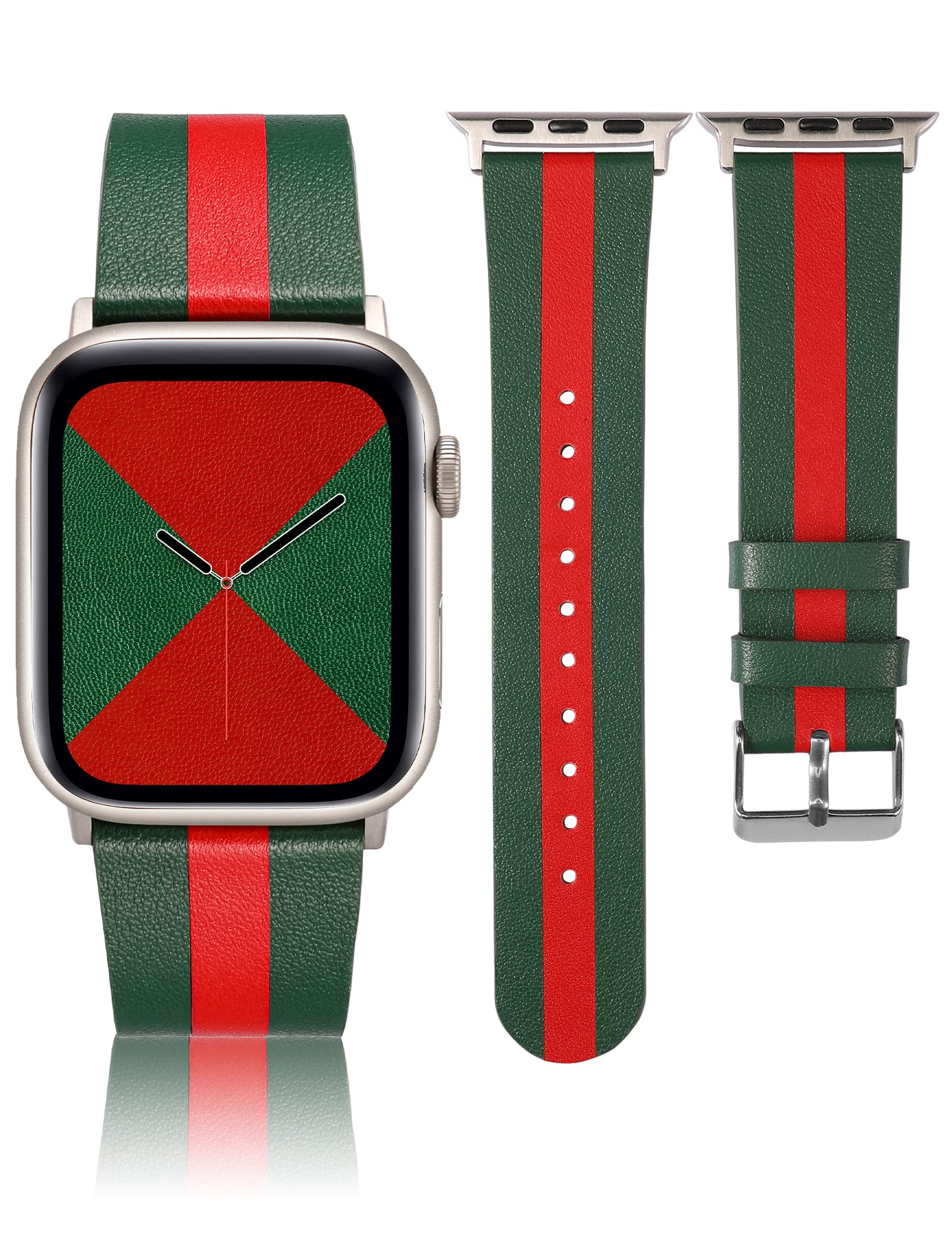 Premium Genuine Leather Band for Apple Watch Series 8/Ultra/7/6/5/4/3/2/1/SE - Compatible with 49mm 45mm 44mm 42mm 41mm 40mm 38mm - Vintage Designer Strap for Men & Women - Perfect for Workouts, Office Wear & Everyday Fashion
