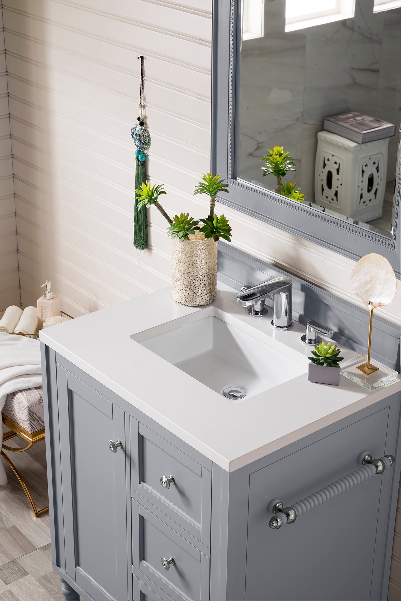 Copper Cove Encore 30 Inch Single Bathroom Vanity with 3CM Classic White Quartz Countertop - Silver Gray Finish | Perfect for Modern Master Bathrooms & Powder Rooms