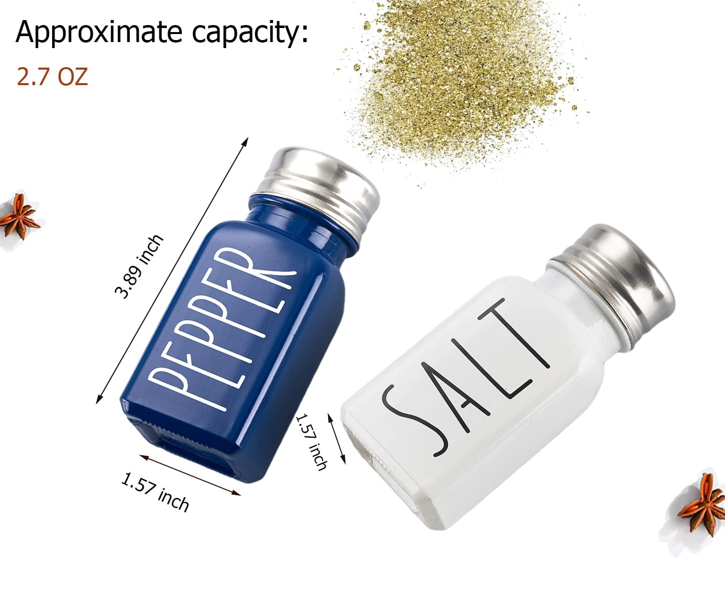 Rustic Farmhouse Glass Salt and Pepper Shakers Set - Elegant Kitchen Decor for Women, Wedding Gift & Home Decoration - Durable No-Words-Rubbing-Off Design (Blue) - Perfect for Dining Tables, Housewarming Gifts, and Country-Style Kitchens