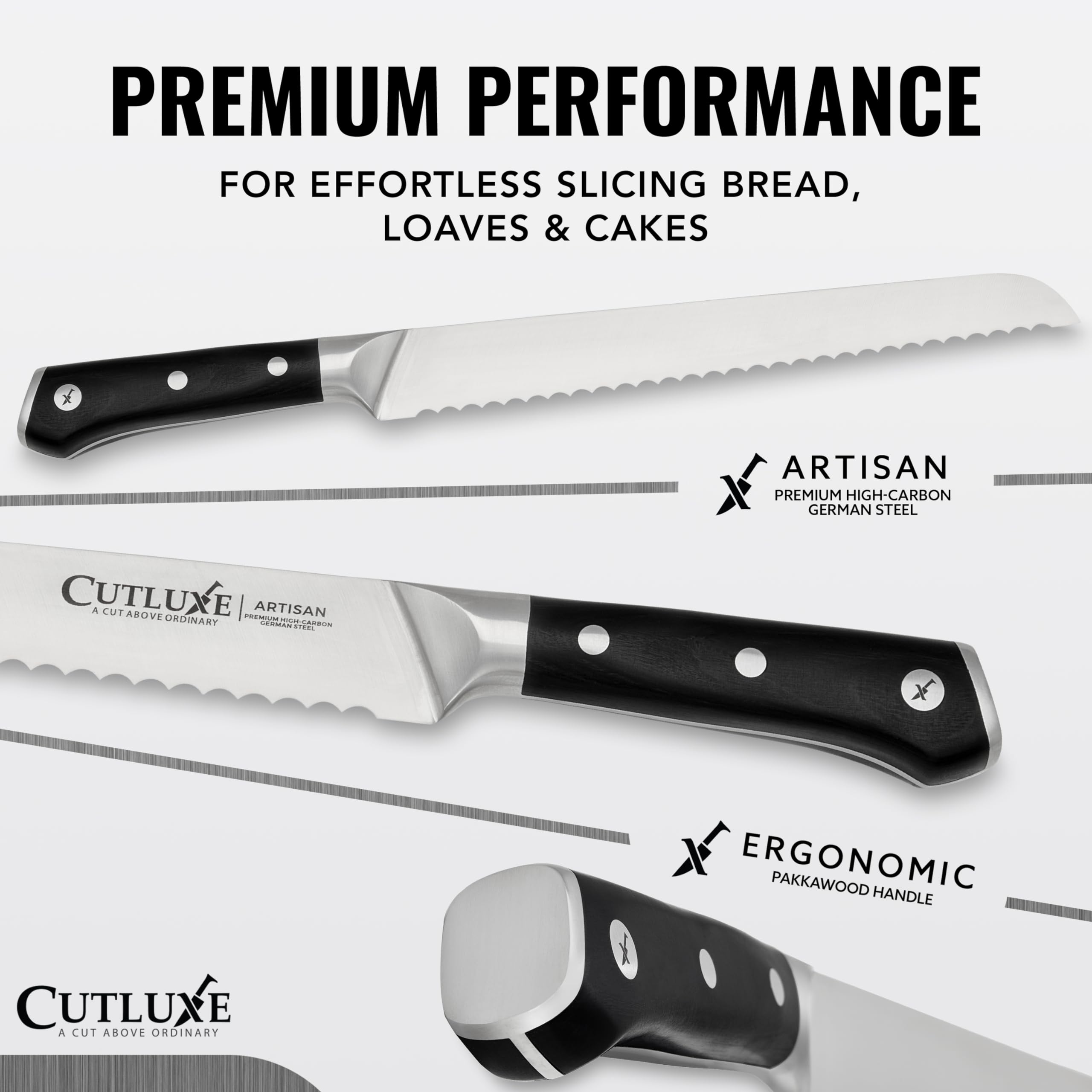 Cutluxe 10-Inch Serrated Bread Knife – High Carbon German Steel Blade for Sourdough & Homemade Bread – Razor Sharp Full Tang Knife with Ergonomic Handle – Perfect for Bakeries, Kitchens & Artisan Bread Making