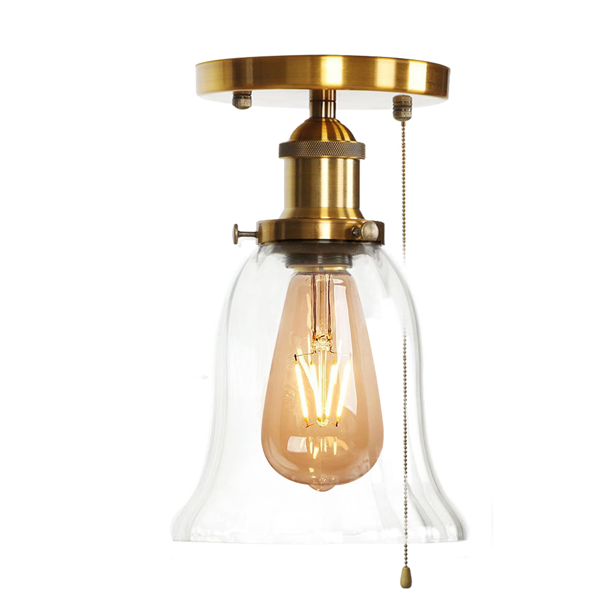 12V RV Bell Wall Light with Zipper Switch - Retro Gold RV Ceiling Light, E26/E27 Industrial Semi Flush Mount for Camper - Perfect for RV Interior, Hallway & Cabin Lighting Decor