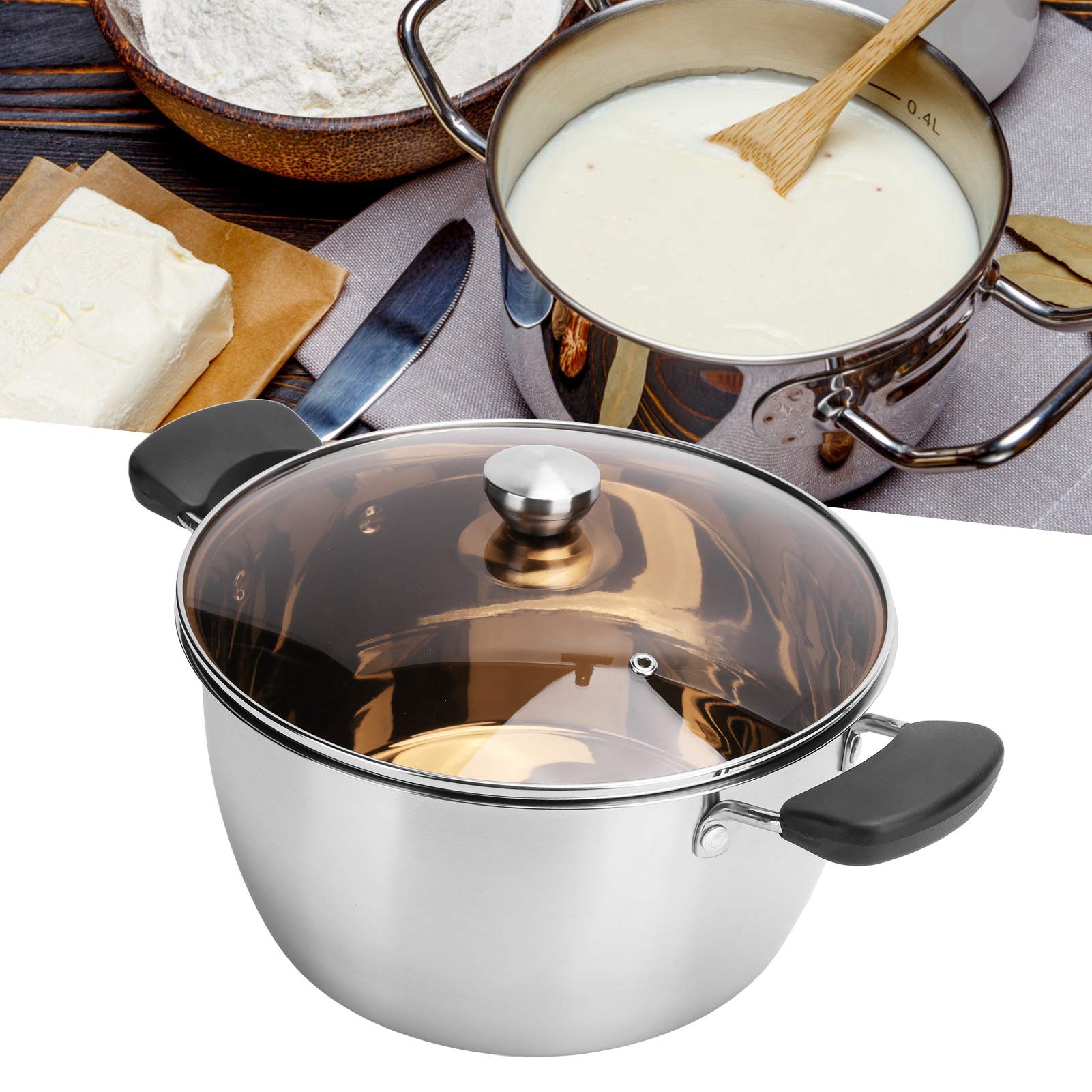 Professional Stainless Steel Saucepan & Soup Pot - Thickened Milk Cooking Pot for Kitchen, Durable Composite Steel Cookware for Home Use | Perfect for Soups, Stews, and Milk-Based Recipes