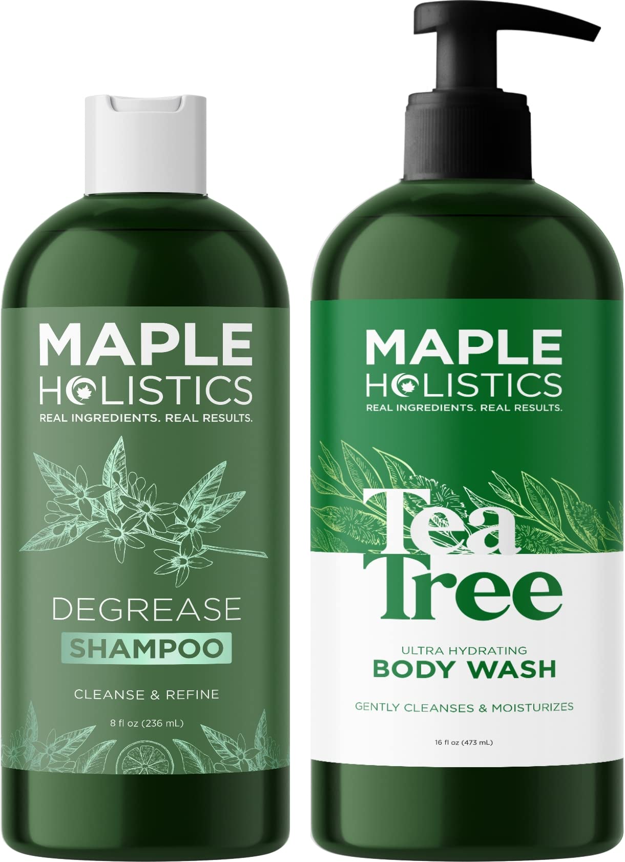 **Sulfate-Free Cleansing Body Wash & Shampoo Set - Tea Tree Oil Moisturizing Body Wash for Dry Skin & Degreasing Shampoo for Oily Hair - Essential Oils for Healthy Skin & Hair Care | Perfect for Daily Shower & Spa Relaxation**