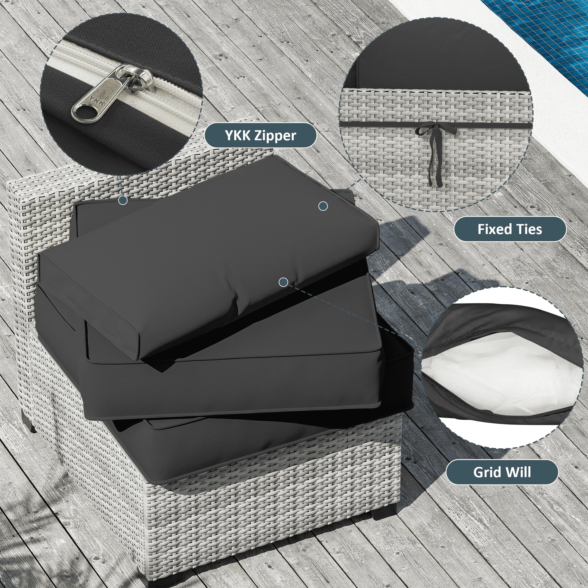 14-Piece Waterproof Outdoor Cushion Covers with Zipper - Replacement Slipcovers for Patio Furniture, Sofa & Couch (3 Sizes) - Perfect for Backyard, Deck, Poolside & Garden Use