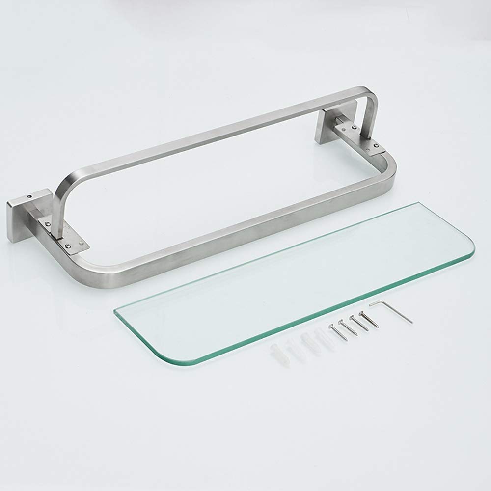 Premium Thick Tempered Glass Stainless Steel Wall Mounted Shelf - Rustproof Bathroom & Kitchen Storage Organizer, Shower Caddy, Floating Shelves with Towel Rack - Perfect for Modern Home, Spa, and Hotel Decor