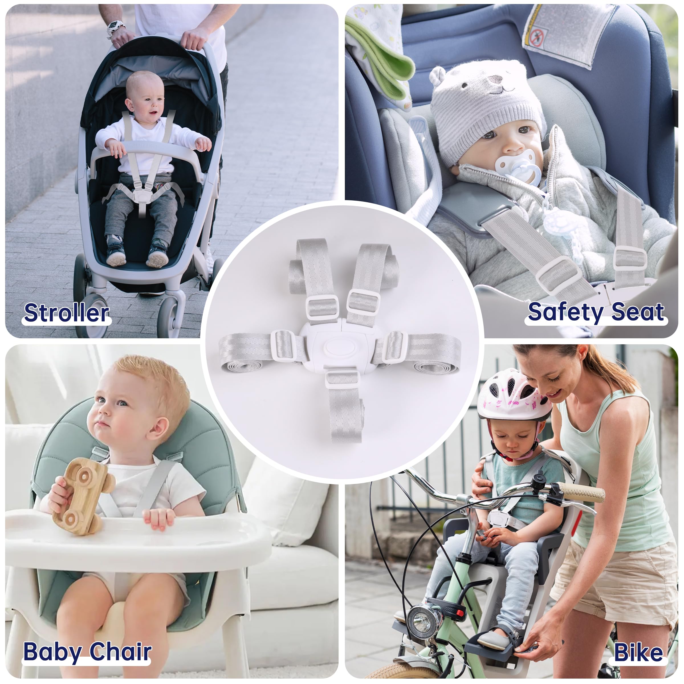 Dual Ferv 5-Point Adjustable High Chair Straps Replacement - Safety Harness for Baby Stroller, Pram, Buggy & Pushchair (Grey) | Perfect for Dining, Travel & Outdoor Activities