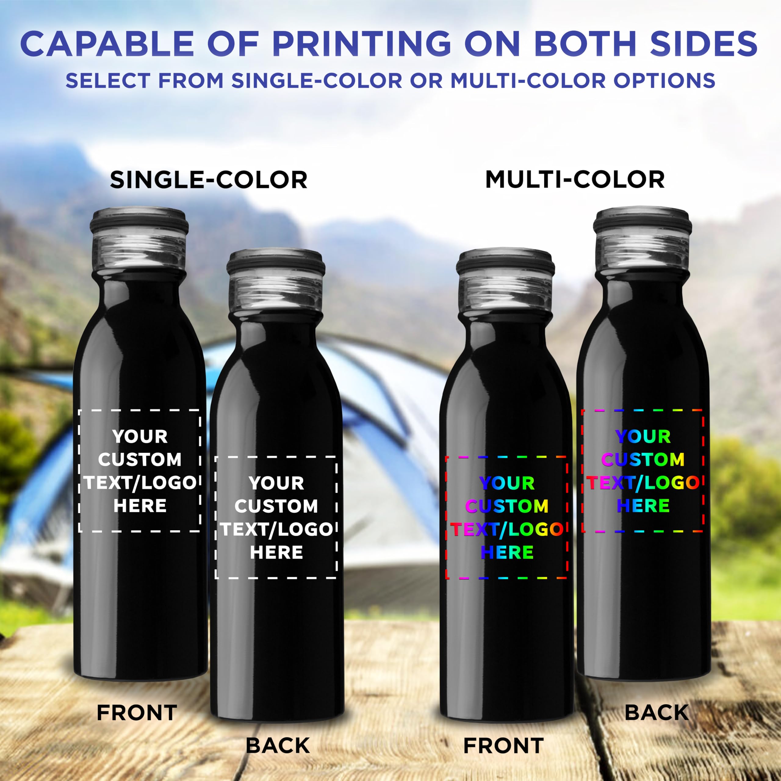 Echo 20 oz Custom Stainless Steel Water Bottles - Double Wall Insulated Bulk Pack of 24 - Personalized Black Drinkware for Coffee, Soda, Hot & Cold Beverages - Perfect for Office, Gym, Camping & Outdoor Activities