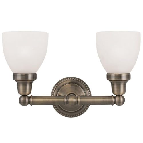 Livex Lighting 1022-01 Classic 2-Light Bathroom Vanity Light Fixture in Antique Brass Finish - Perfect for Bathroom, Powder Room, and Dressing Area Lighting