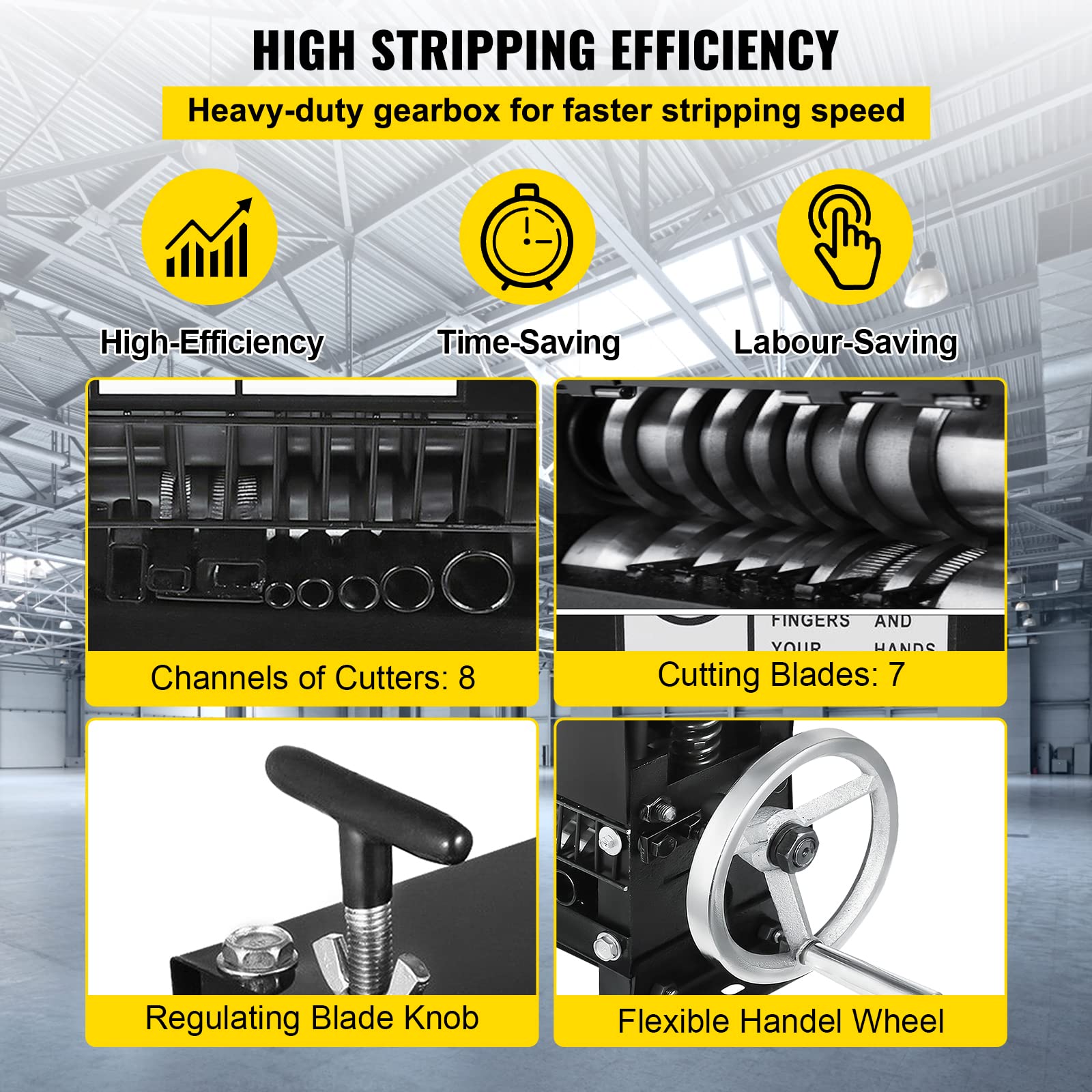 Happybuy 7-Channel Manual Wire Stripping Machine for 1.5-20mm Cables - Industrial Hand Cranked Wire Stripper Tool for Recycling Copper Wires - Perfect for Electricians, DIY Projects & Scrap Metal Recycling