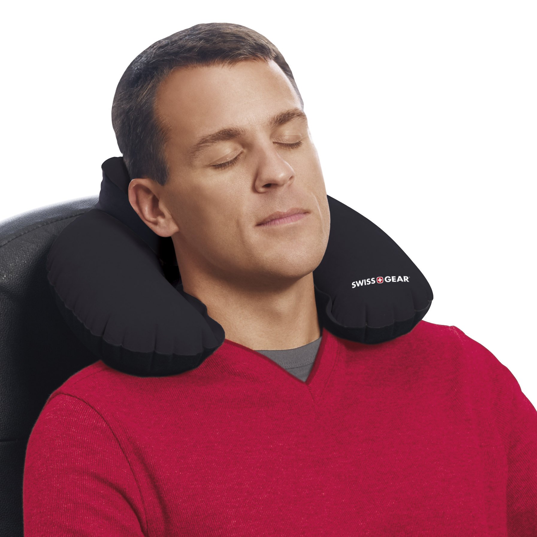 SwissGear Black Travel Pillow for Neck Support - Comfortable & Portable Memory Foam Neck Pillow for Airplane, Car, Office & Home Use