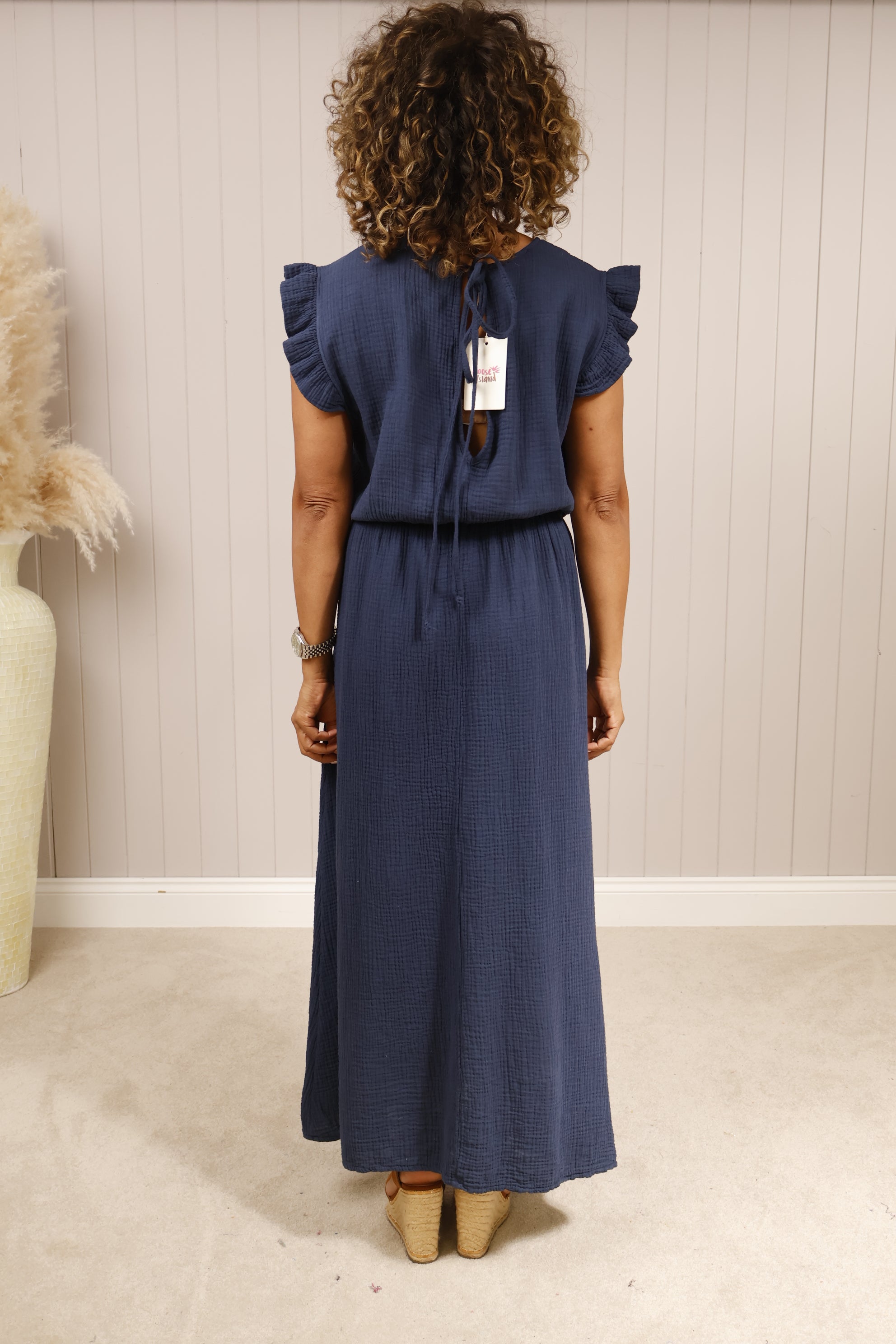 Chiara Women's Navy Blue Cotton Dress - Casual Summer Dress for Beach, Travel & Everyday Wear