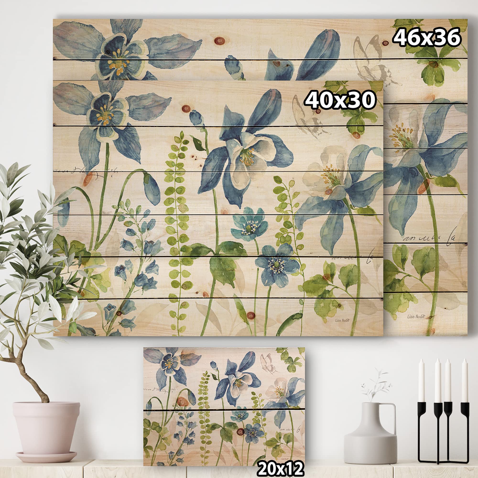 Bluebell and Columbine Wildflower Butterfly Wood Wall Art - Traditional Floral Pine Wood Decor - Large Printed Wall Panels for Living Room, Bedroom & Office Decor
