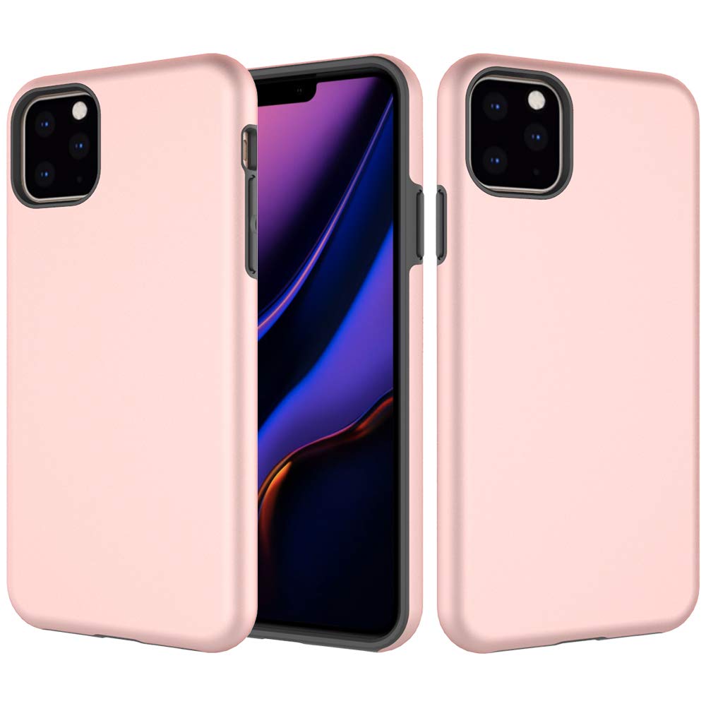 Heavy Duty Shockproof Case for iPhone 11 Pro Max (6.5 Inch 2019) | 2-in-1 Gel Rubber Full Body Protection | Drop Proof Cover | Rose Gold | Perfect for Outdoor Activities & Travel Protection
