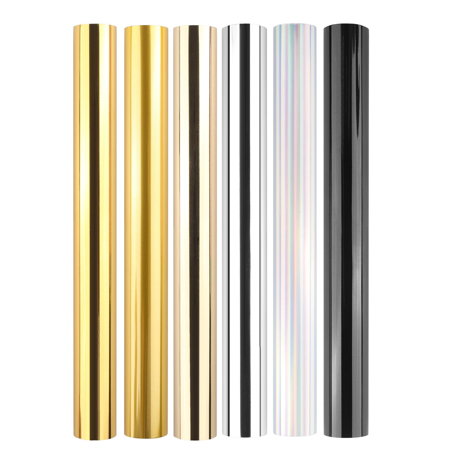 Briartw Toner Reactive Foil - 6 Rolls (16.4ft x 7.6in) for Laser Printer & Laminator - Gold, Silver, Holographic Silver, Light Gold, Matte Gold, Black Transfer Foil Paper - Perfect for DIY Craft, Scrapbooking, Card Making & Gift Wrapping