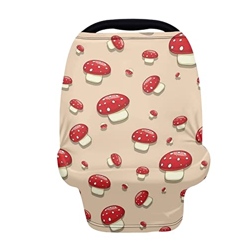 Organic Cotton Mushroom Print Baby Car Seat Cover - Stretchy Nursing Cover for Breastfeeding, Infant Car Seat Canopy for Girls & Boys - Multi-Use for High Chair, Stroller & Shopping Cart - Soft & Breathable for Comfortable Outings
