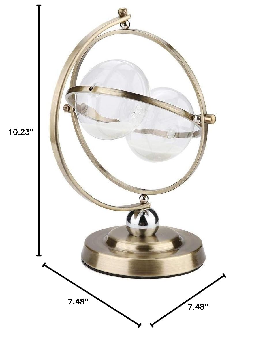 15-Minute Gold Metal Rotating Hourglass Timer - Classic Sand Glass Clock for Wine Sobering, Meditation & Productivity | Perfect for Living Room, Bedroom & Office Decor | Unique Gift for Halloween, Christmas & Valentine's Day (10.23 x 7.48 Inches)