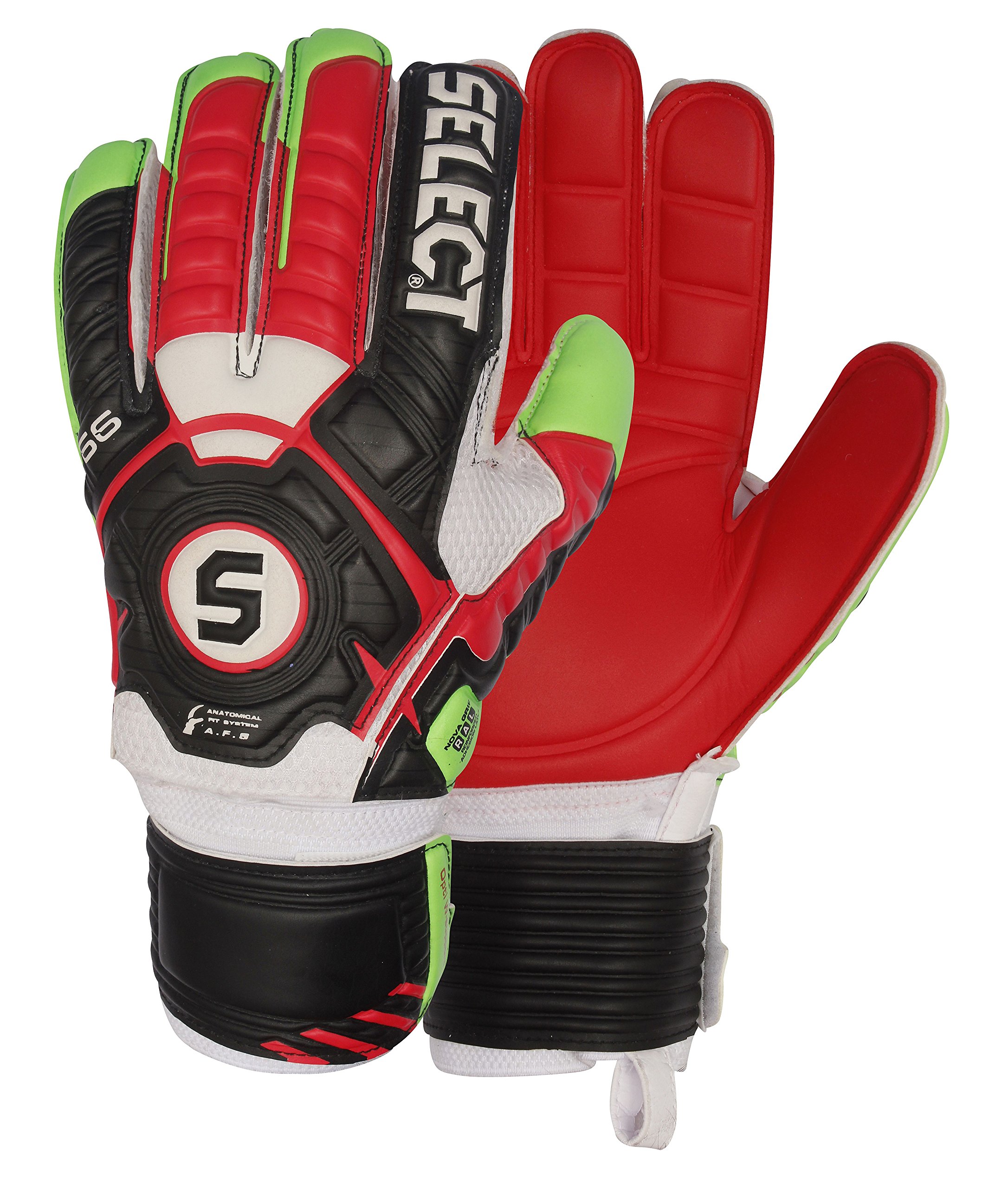 SELECT 66 Professional Goalkeeper Gloves with Finger Protection - Black/Red/Green - Perfect for Soccer Training & Match Play