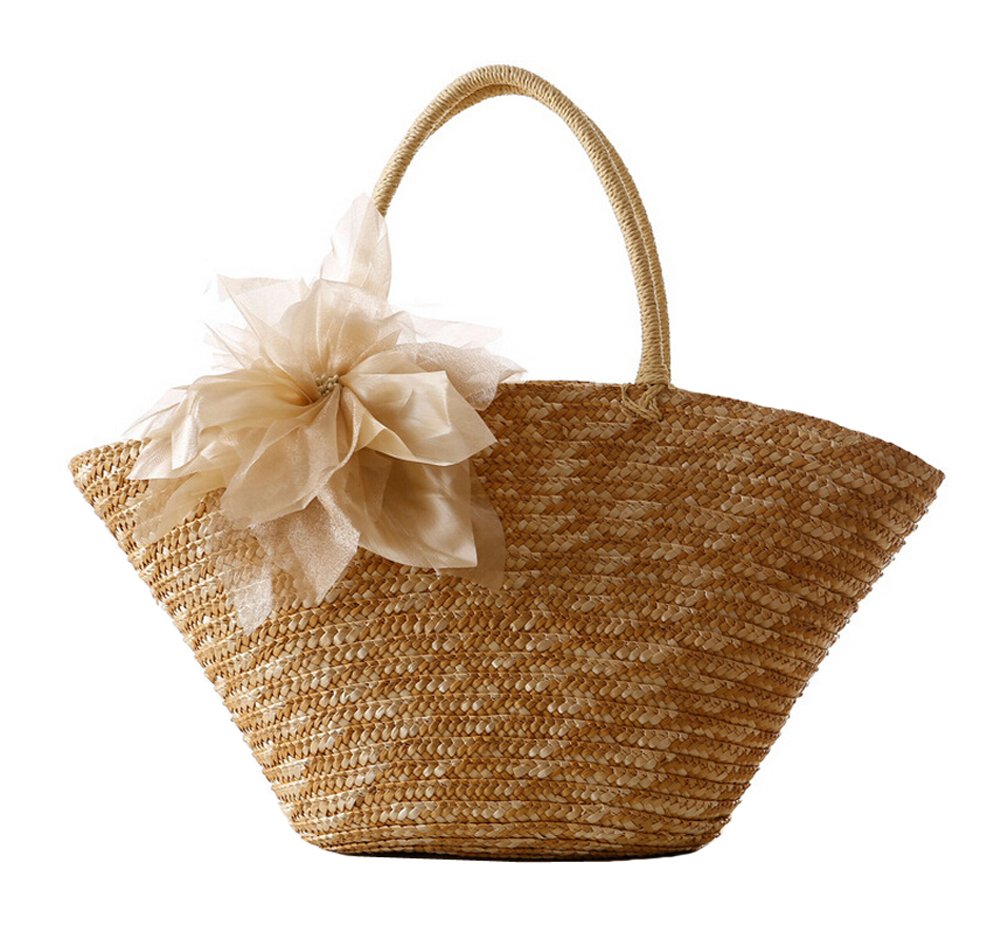 TONWHAR® Woven Straw Beach Bag - Pastoral Style with Silk Flower Decor | Perfect for Summer Vacations, Pool Parties & Boho Fashion Accessories