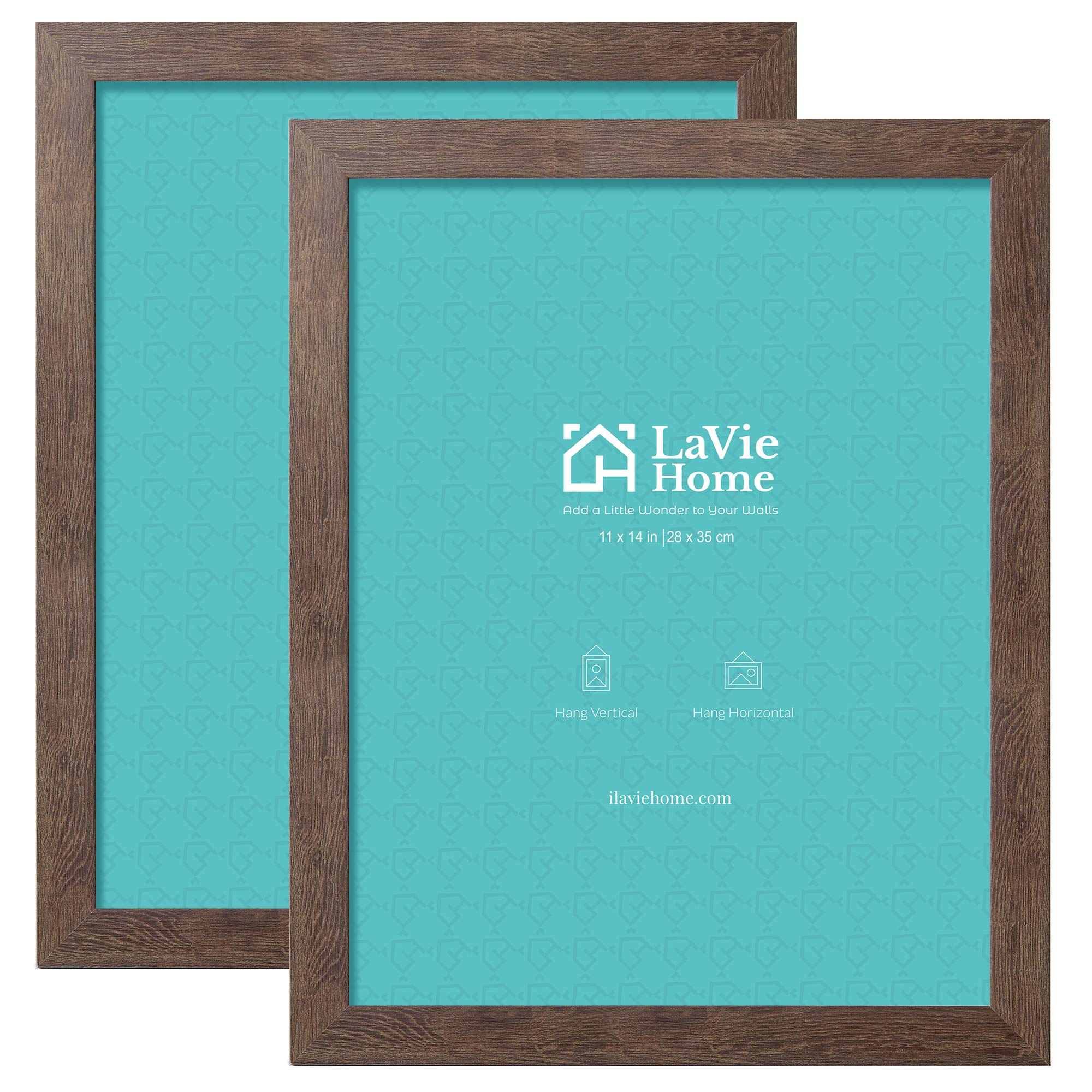 LaVie Home 11x14 Picture Frames (2 Pack) - Dark Brown Wooden Textured Photo Frames with HD Glass for Wall Display - Perfect for Family Photos, Artwork, and Home Decor