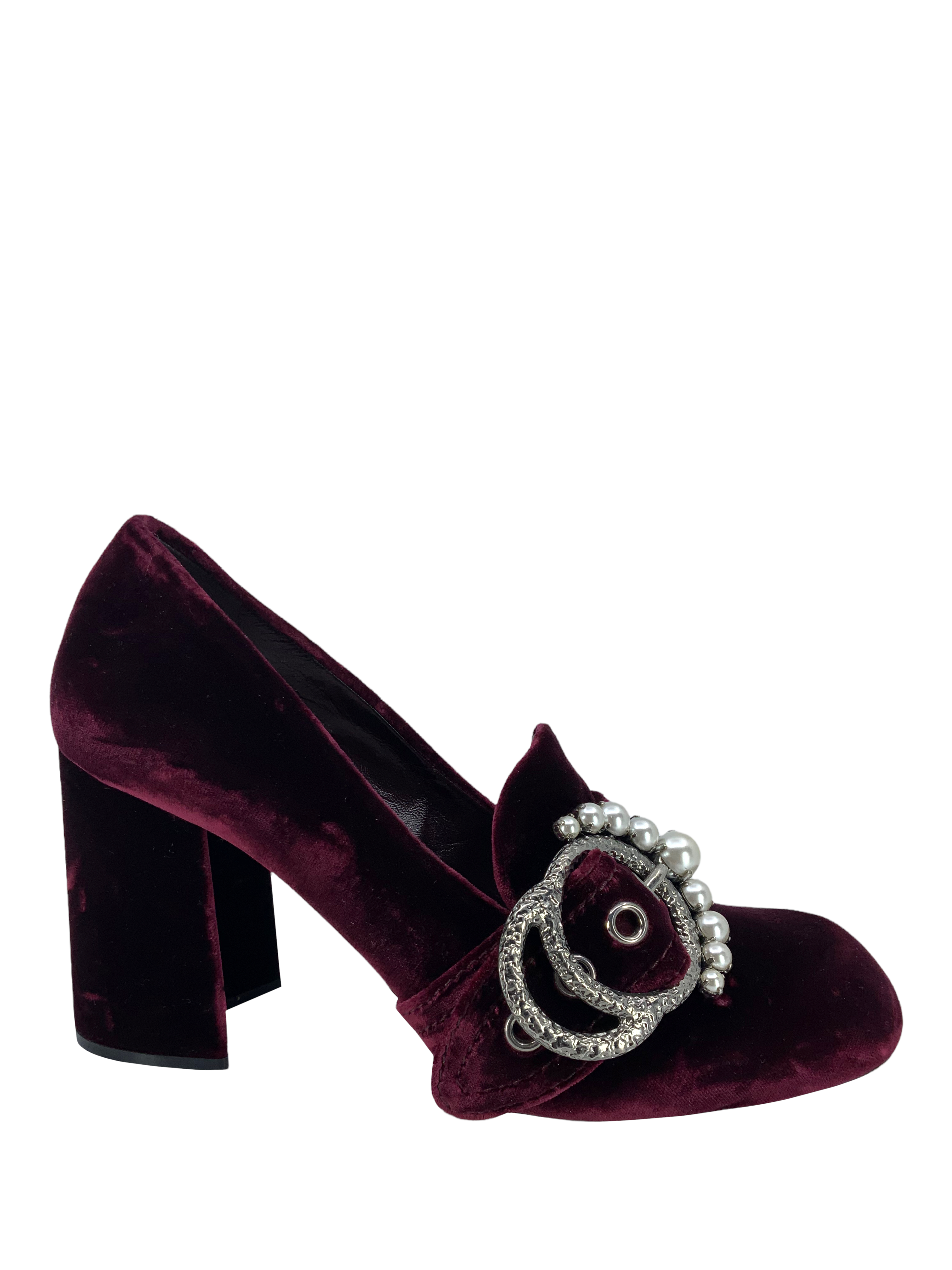 MIU MIU Pearly Buckle Velvet Pumps Women's Size 9 US - Elegant Evening Shoes for Parties, Weddings & Special Occasions