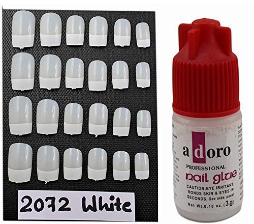 French Full Coverage Nails with Glue - White (20pcs) for Elegant Manicures