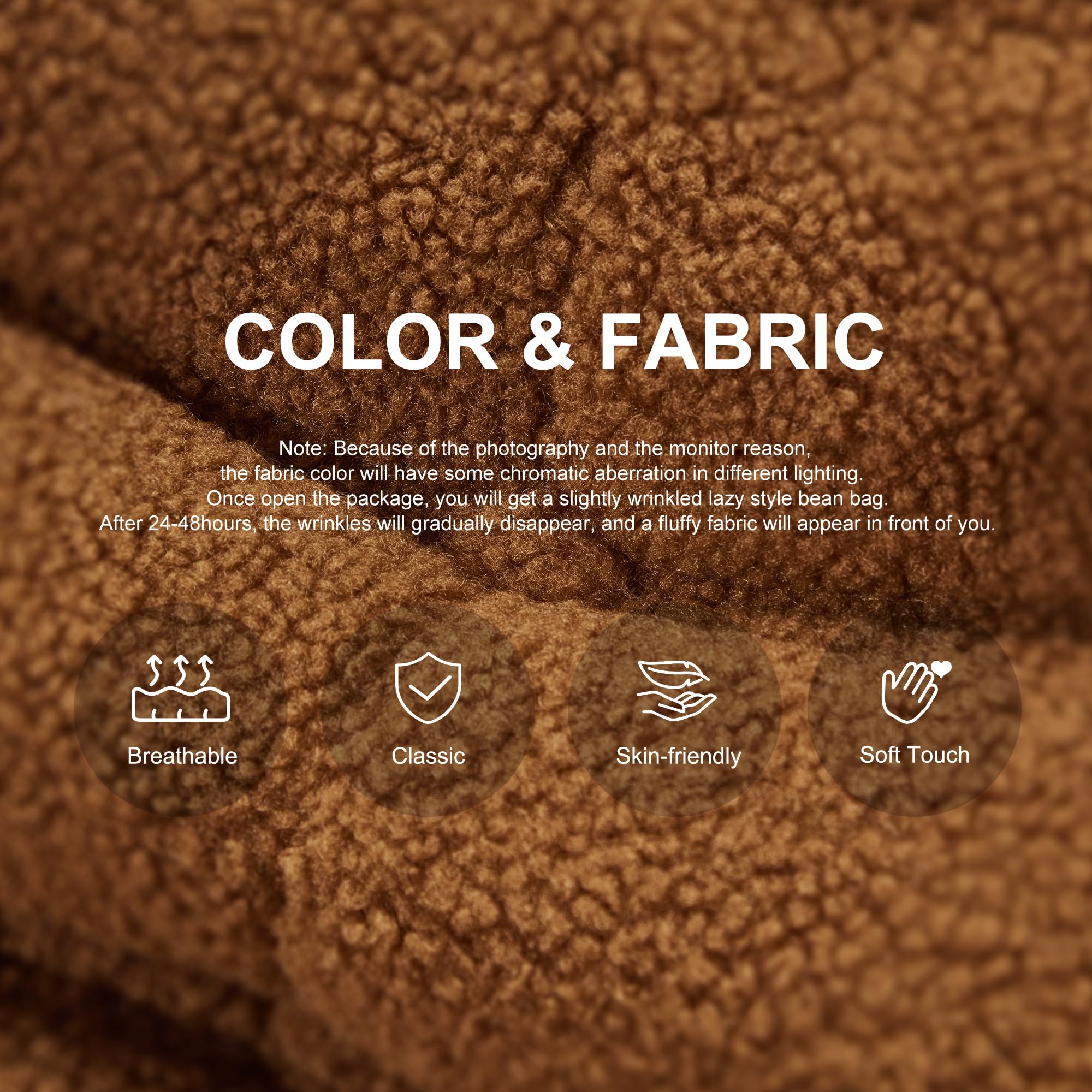 Hobestluk Giant Memory Foam Bean Bag Chair for Adults - Super Soft Faux Fur Oversized Lazy Sofa with Fireside Design, Brown Teddy - Perfect for Living Room, Bedroom, Dorm & Office Relaxation