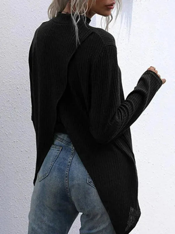 Black Loose Turtleneck Pullover Sweater for Women - Cozy Winter Knit Top for Casual Outfits & Office Wear