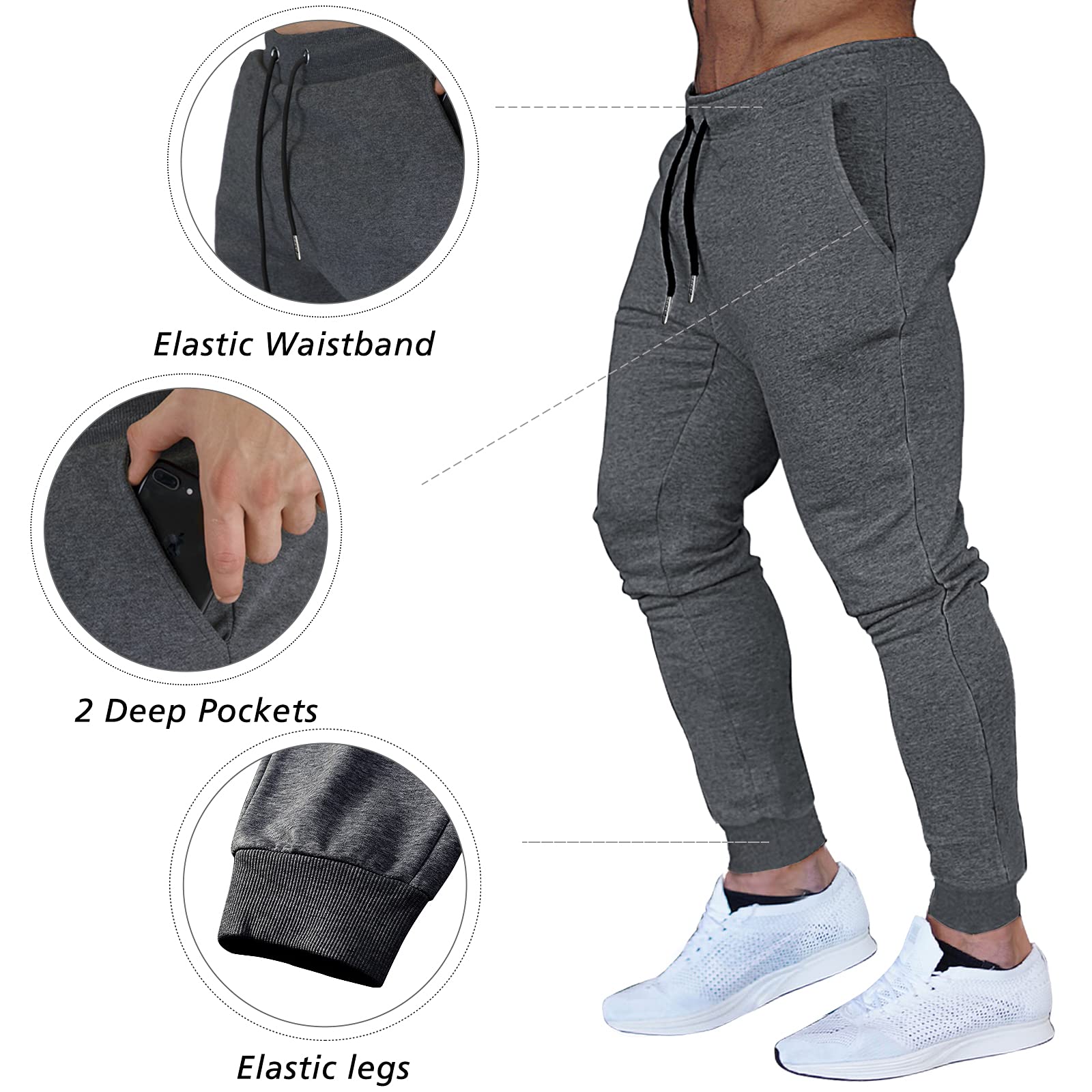 BUXKR Men's Slim Fit Joggers - Workout Pants for Gym, Running & Bodybuilding | Athletic Sweatpants with Deep Pockets | Comfortable Training & Casual Wear