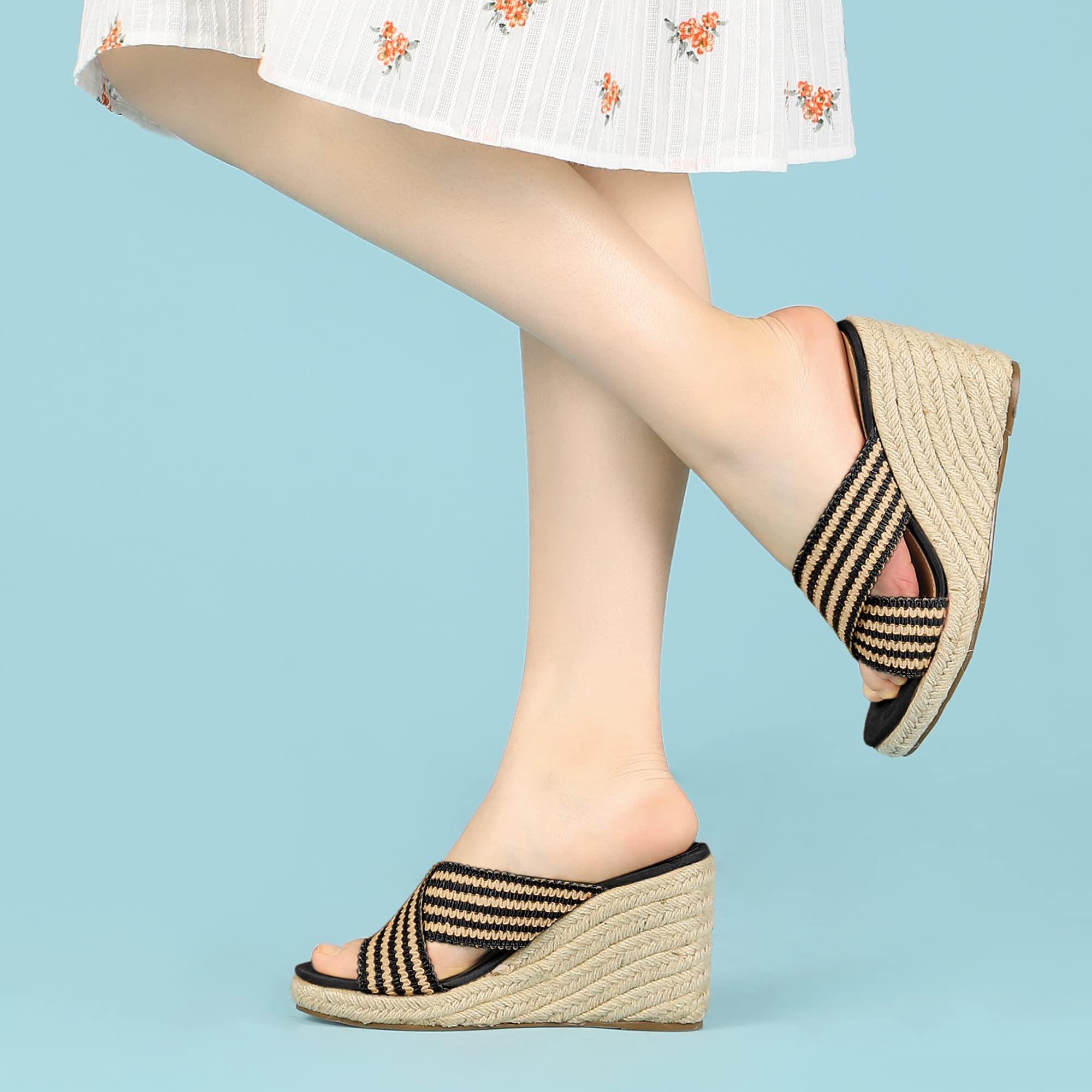 Allegra K Women's Espadrilles Wedge Sandals - Comfortable Slide Wedges for Summer, Beach & Casual Outings