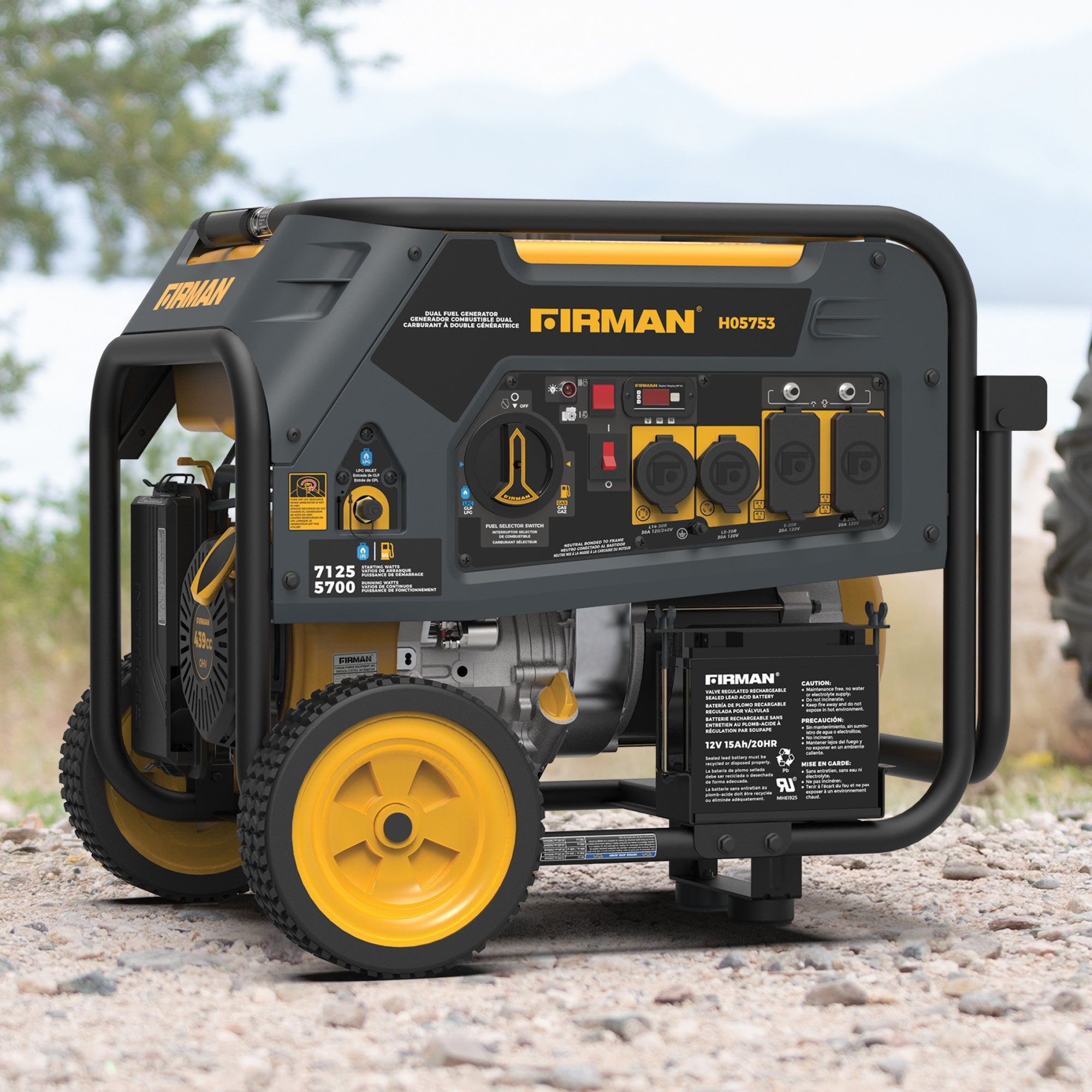 Dual Fuel Portable Generator 5700W with Electric Start - 120/240V Output for Camping, Home Backup & Outdoor Power