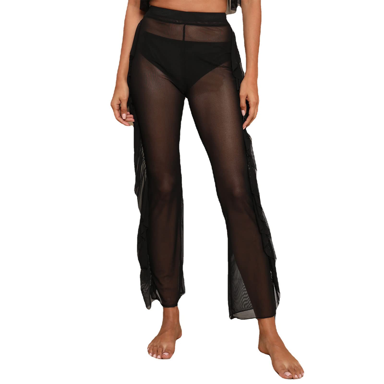Sexy Sheer Mesh Cover-Up Pants for Women - Wide Leg Beach Bikini Bottom - Perfect for Swimwear, Poolside Lounging & Summer Vacations