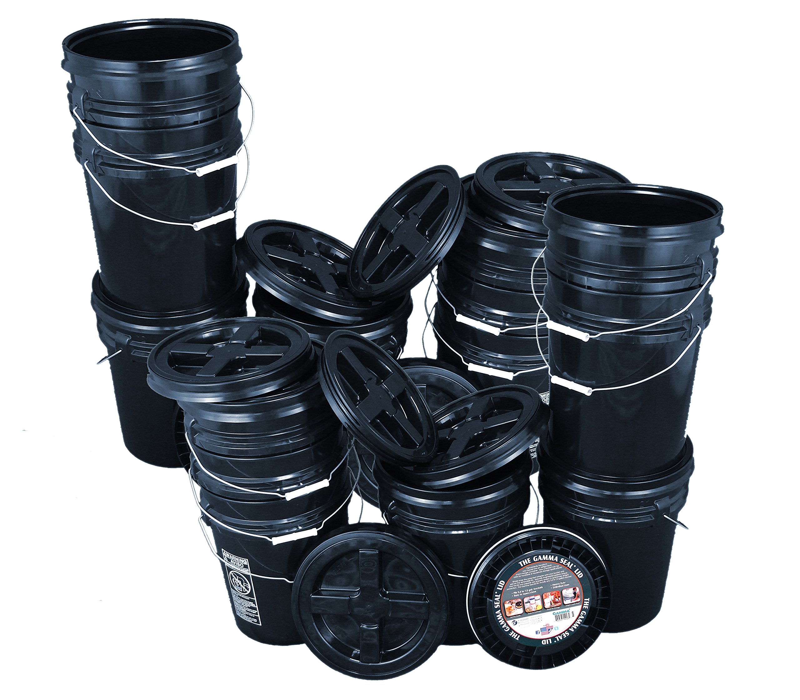 14 Pack 5 Gallon Black Buckets with Gamma Seal Lids - Heavy Duty Storage Containers for Home, Garage, Camping & Emergency Preparedness