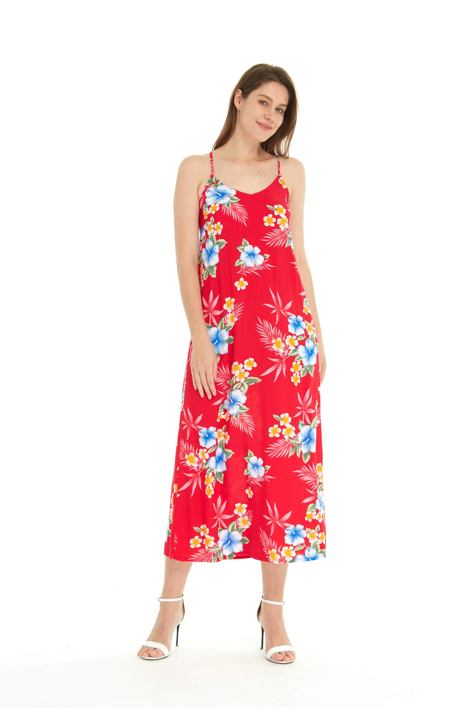 Hawaiian Luau Hibiscus Blue Maxi Sweetheart Dress for Women - Floral Summer Beach Party, Vacation, and Tropical Wedding Dress