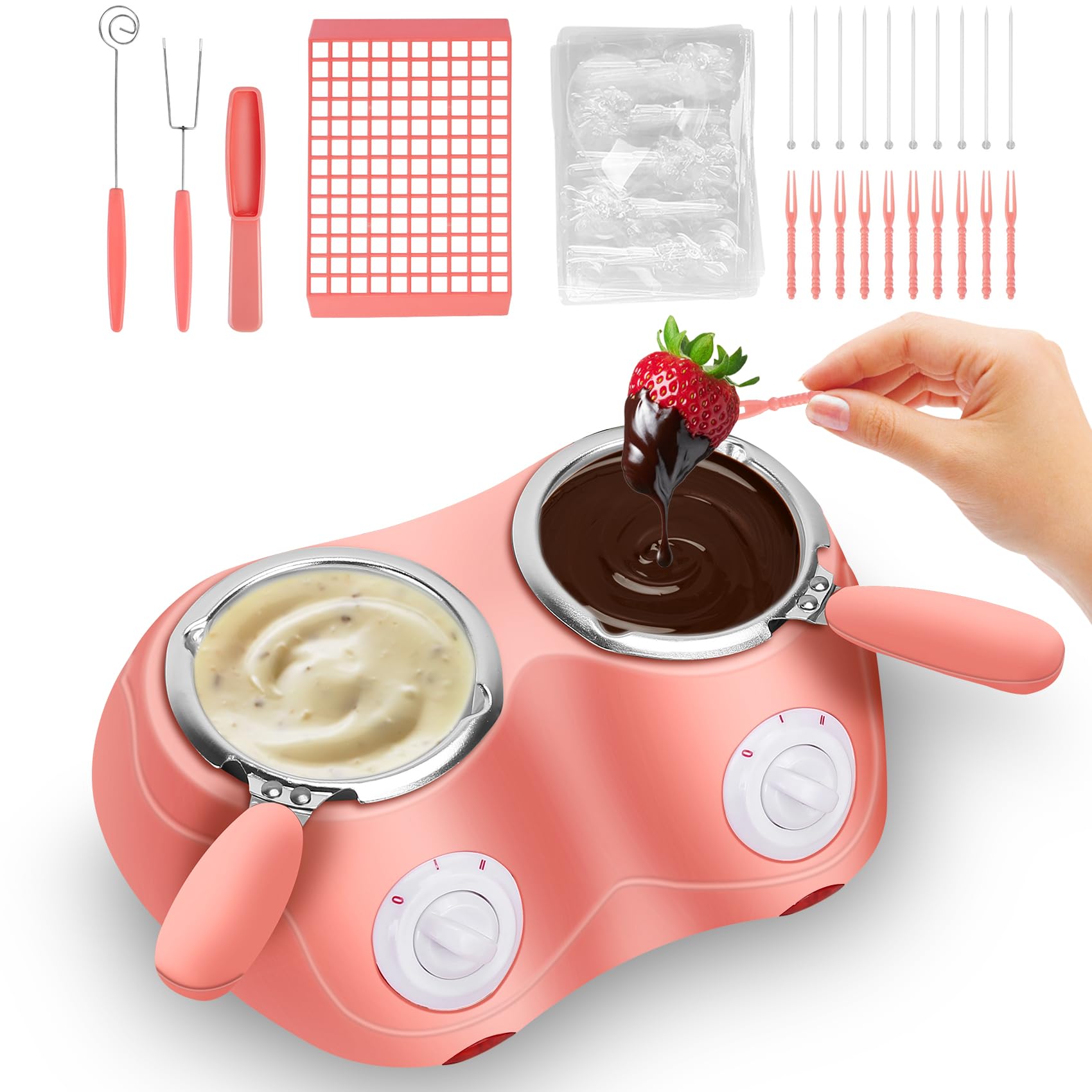 Electric Chocolate Fondue Pot Set - Double Melting Pot for Milk Chocolate, Cheese & Candy - Mini Chocolate Melter for Parties, Valentine's Day & Family Gatherings