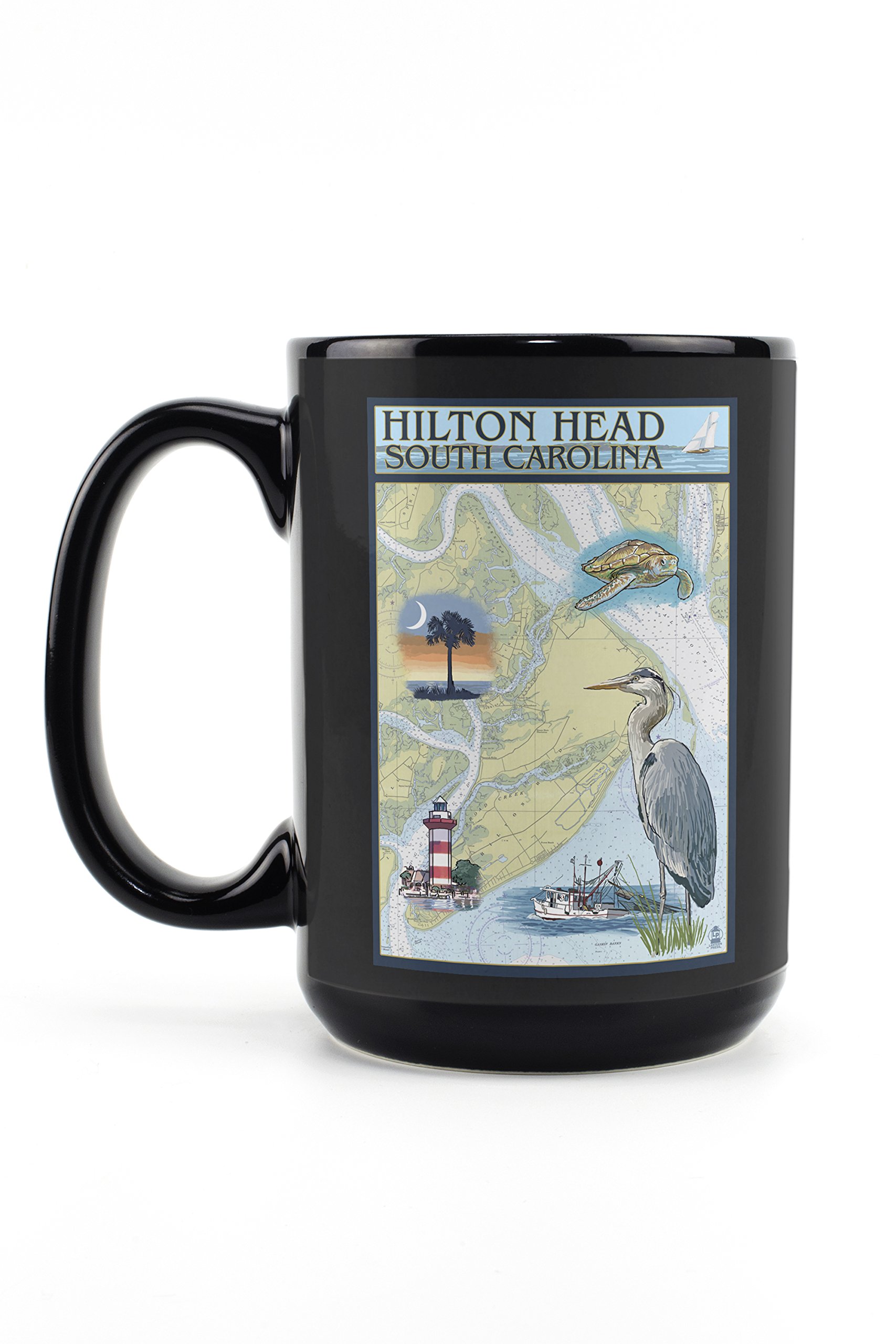 **Lantern Press Hilton Head South Carolina Nautical Chart Mug - 15oz Black Ceramic Coffee & Tea Cup - Dishwasher & Microwave Safe - Perfect for Home, Office, or Travel**