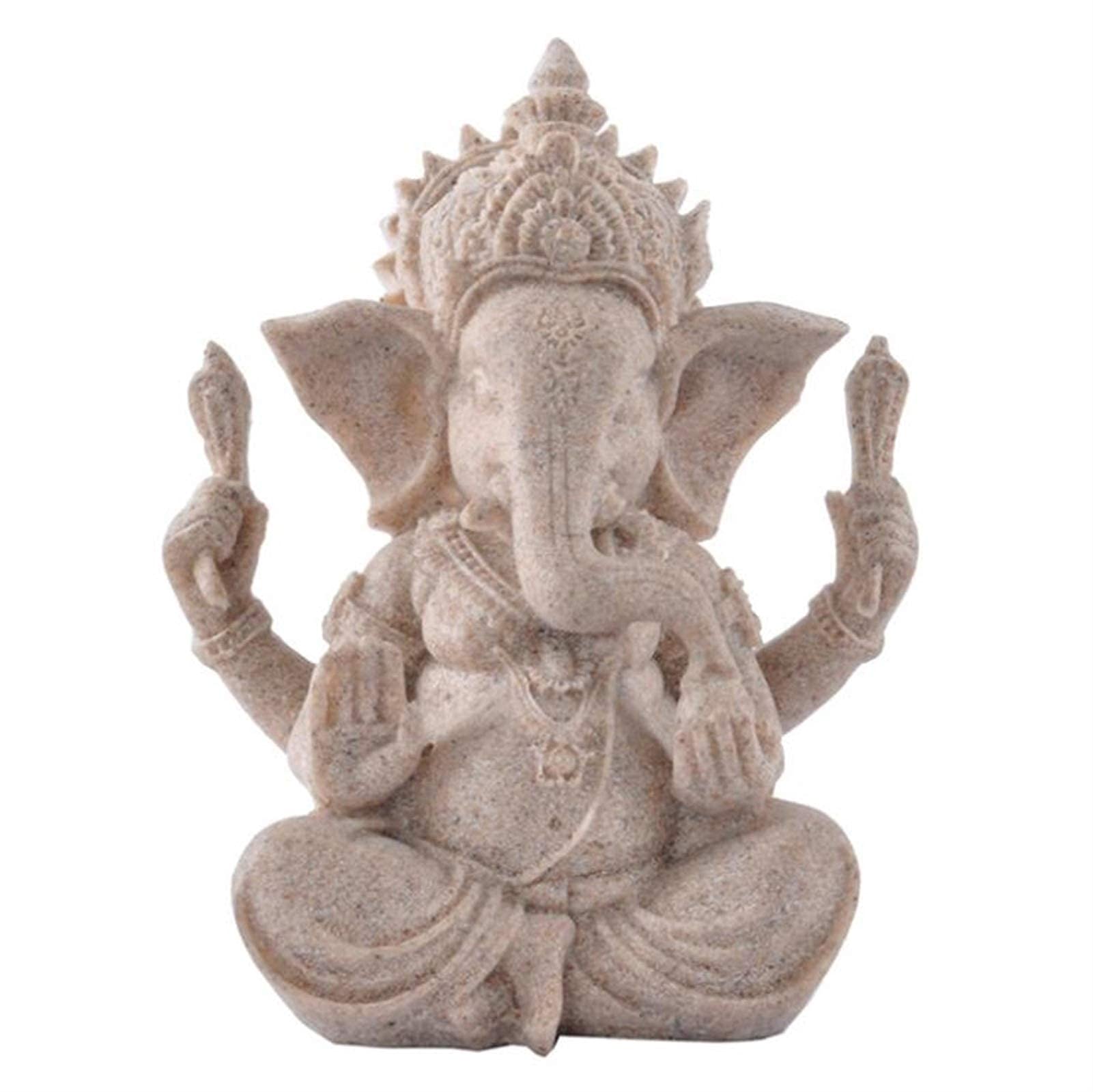 Hand-Carved Sandstone Ganesha Buddha Statue with Elephant - Outdoor Garden Decor, Home Ornament, Spiritual Figurine for Patio, Yard, and Meditation Spaces