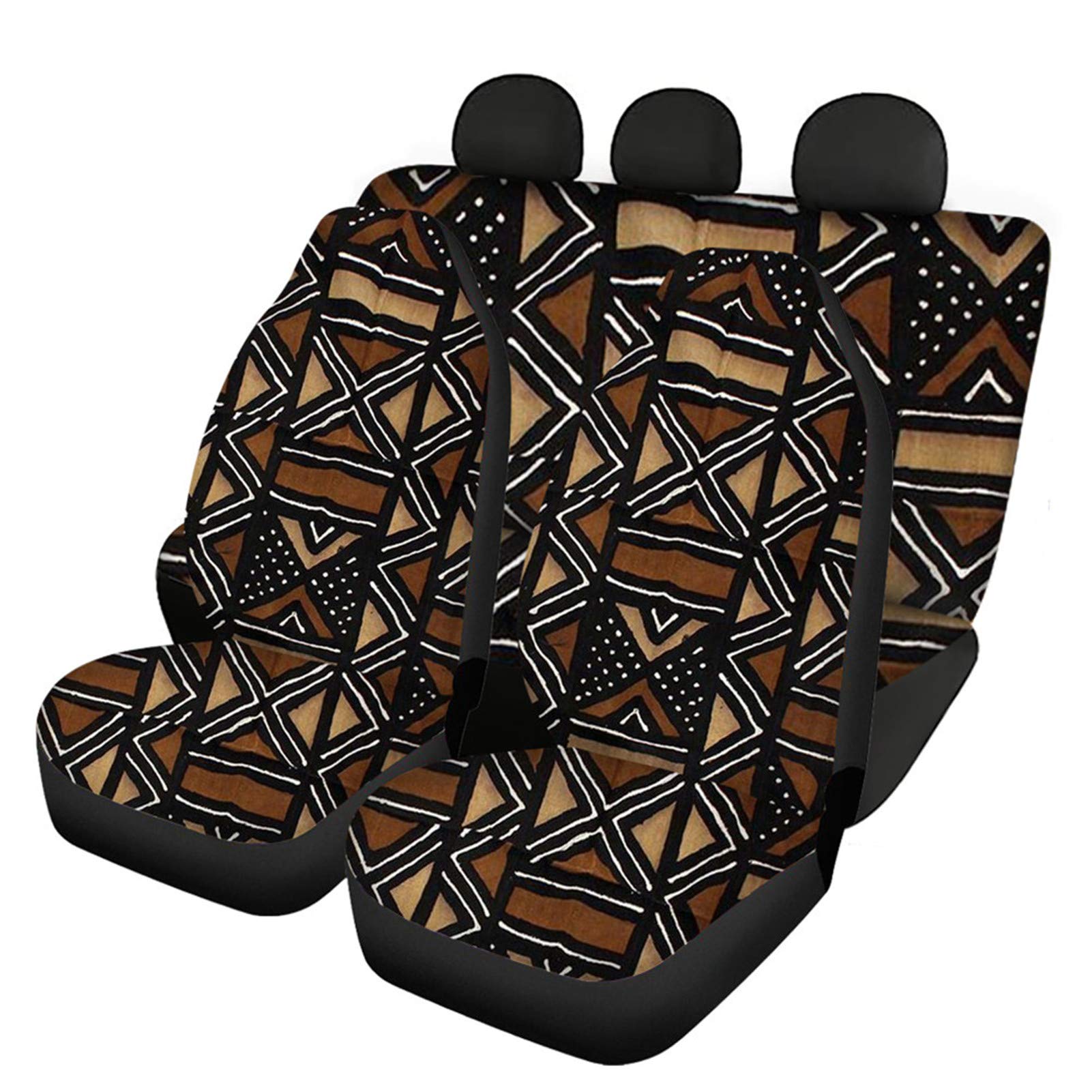 JOAIFO 4Pcs Bogolan Mudcloth Print Universal Fit Car Seat Covers for SUV & Sedan - Waterproof Interior Decor Protector for Front & Rear Seats - Perfect for Road Trips, Daily Commute & Car Interior Styling