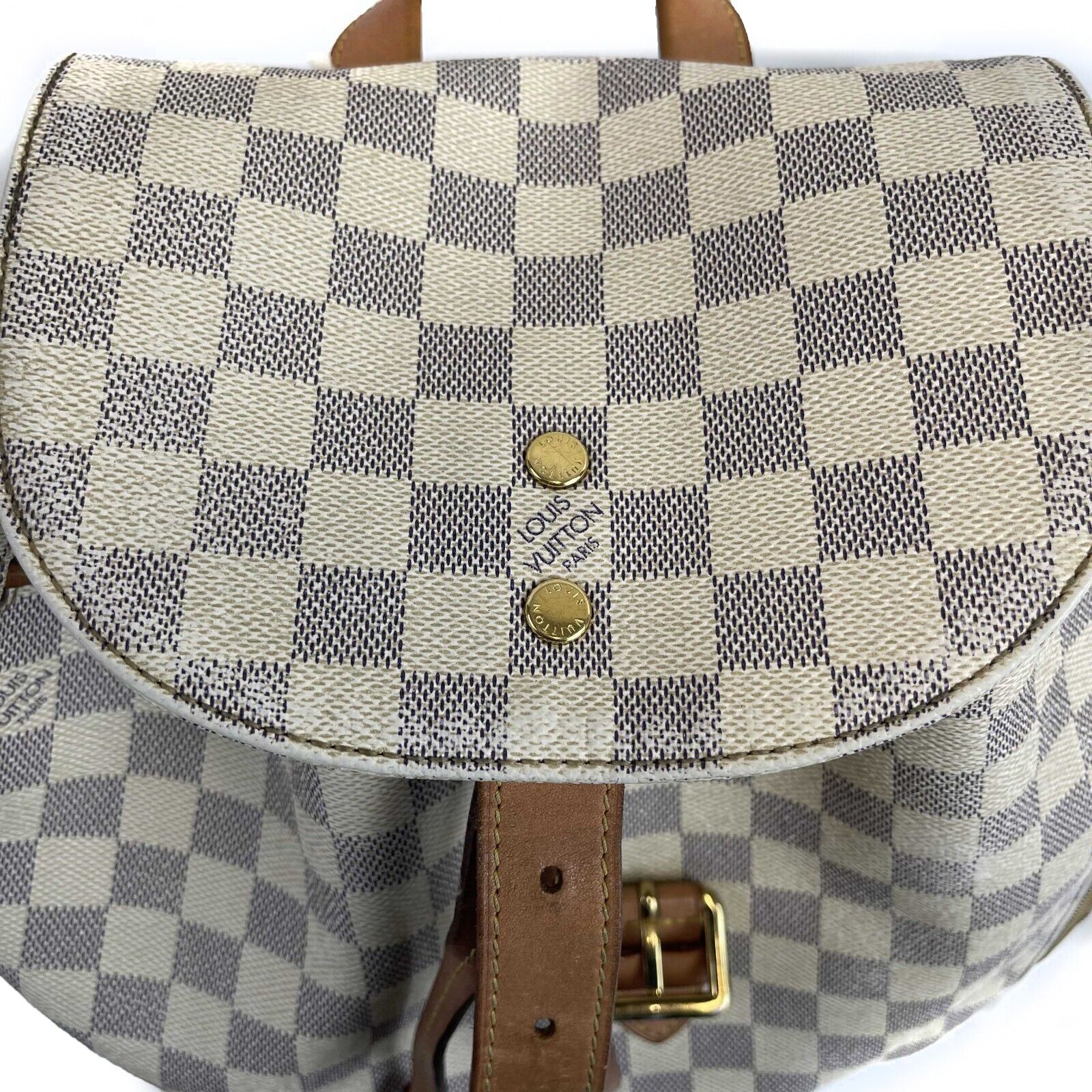 Louis Vuitton Damier Azur Sperone Backpack - Cream & Blue Top Handle Bag for Women, Luxury Designer Backpack for Travel, Work & Everyday Use