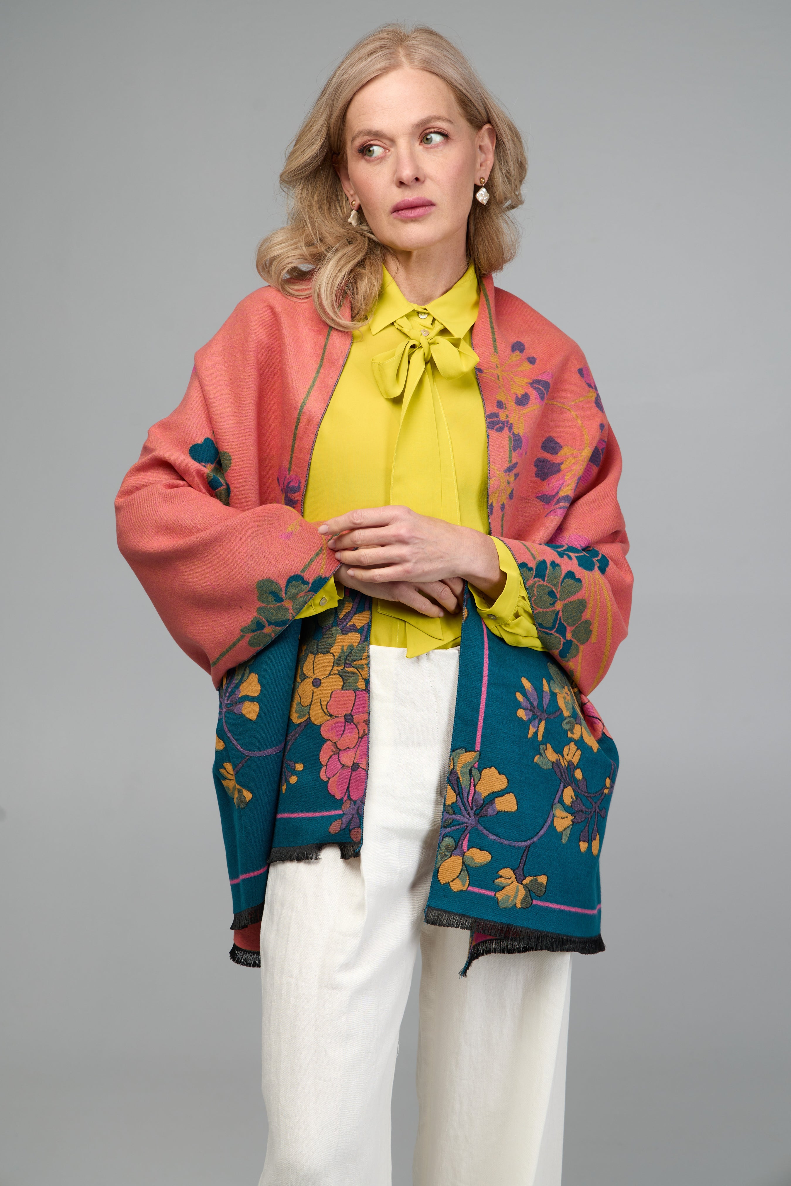 Two Tone Floral Reversible Scarf - Soft Lightweight Womens Fashion Accessory for Spring & Fall Outfits