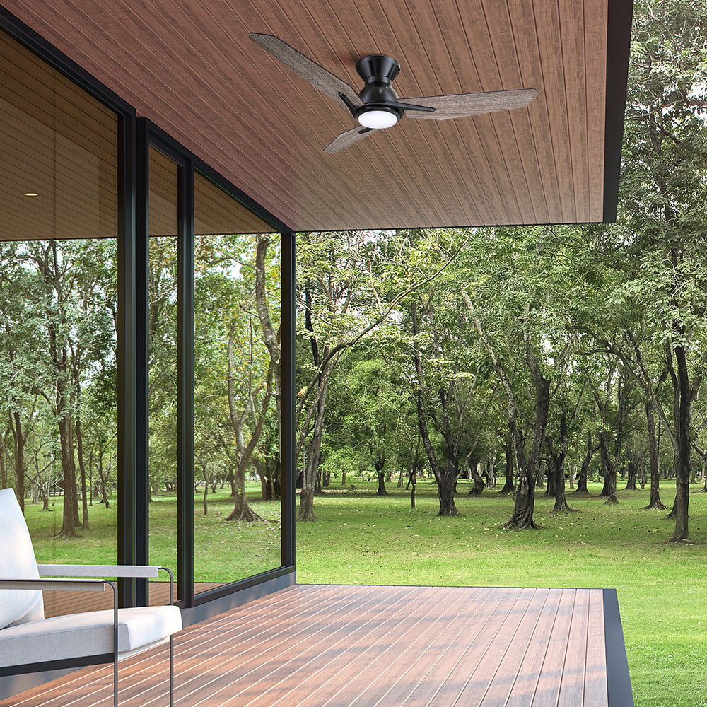 Brooks 48 Inch Smart Ceiling Fan with LED Light - Flush Mount Design for Indoor/Outdoor Use - Perfect for Bedrooms, Living Rooms & Patios