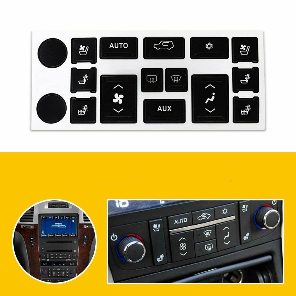 2007-2014 Cadillac Escalade EXT ESV AC & Radio Button Repair Stickers - Climate Control & Multimedia Decals for Worn Buttons - Easy DIY Fix for Broken A/C Controls - Perfect for Restoring Dashboard Functionality