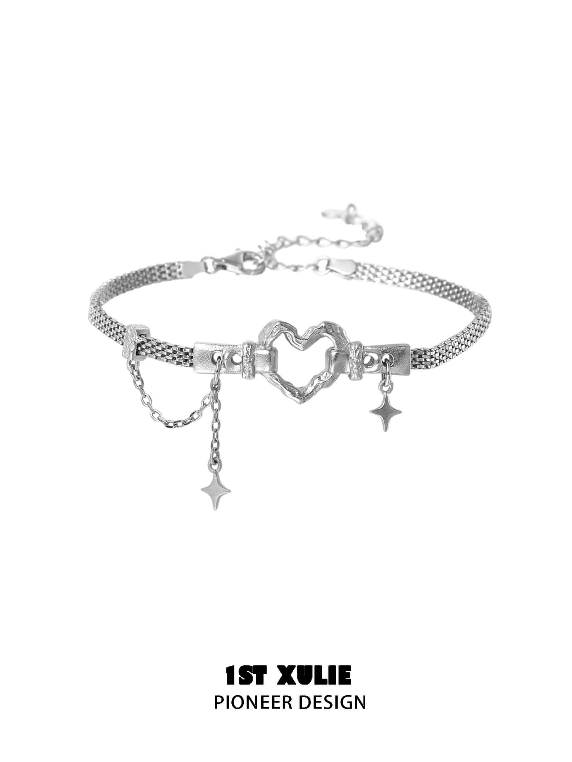 Star Trails S925 Sterling Silver Skeleton Heart Bracelets for Women - Dainty Adjustable Charm Bracelet for Valentine's Day Gift, Anniversary, Birthday, or Everyday Wear