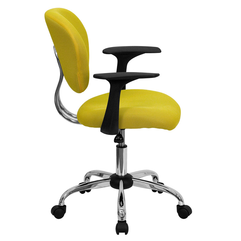 FLASH Beverly Mid Back Black Mesh Office Chair with Padded Seat, Swivel & Adjustable Height, Chrome Base & Arms - Ergonomic Desk Chair for Home & Office Workspace