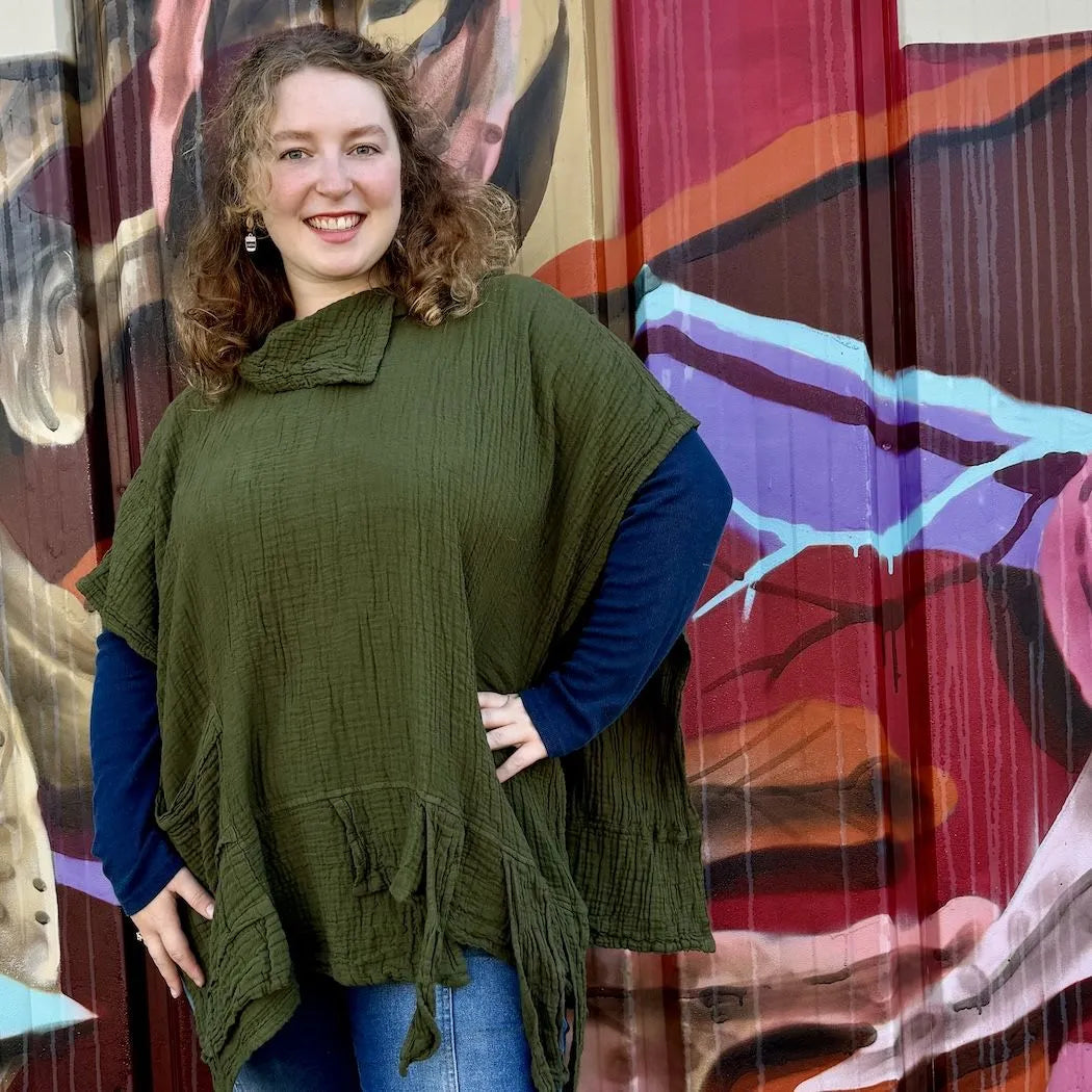Lightweight Cotton Poncho Top for Women - Soft & Breathable Summer Cover-Up - Perfect for Beach, Travel, and Casual Outings