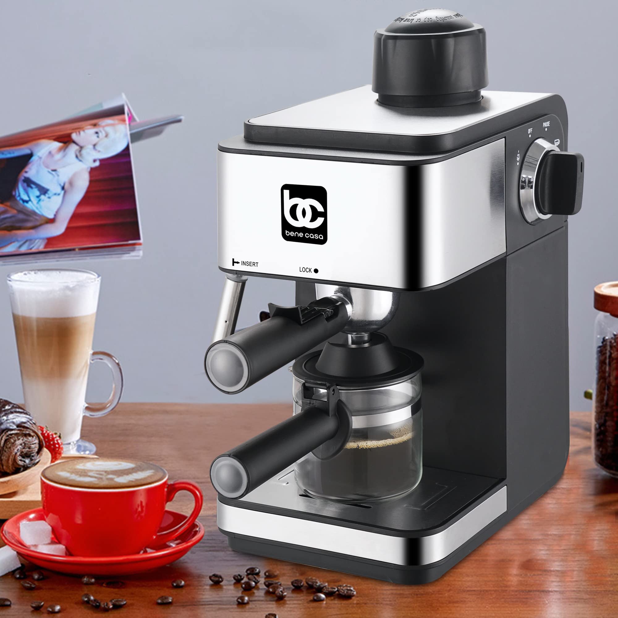 Bene Casa BC-99189 4-Cup Stovetop Espresso Maker - Perfect for Home, Office & Camping Coffee Brewing