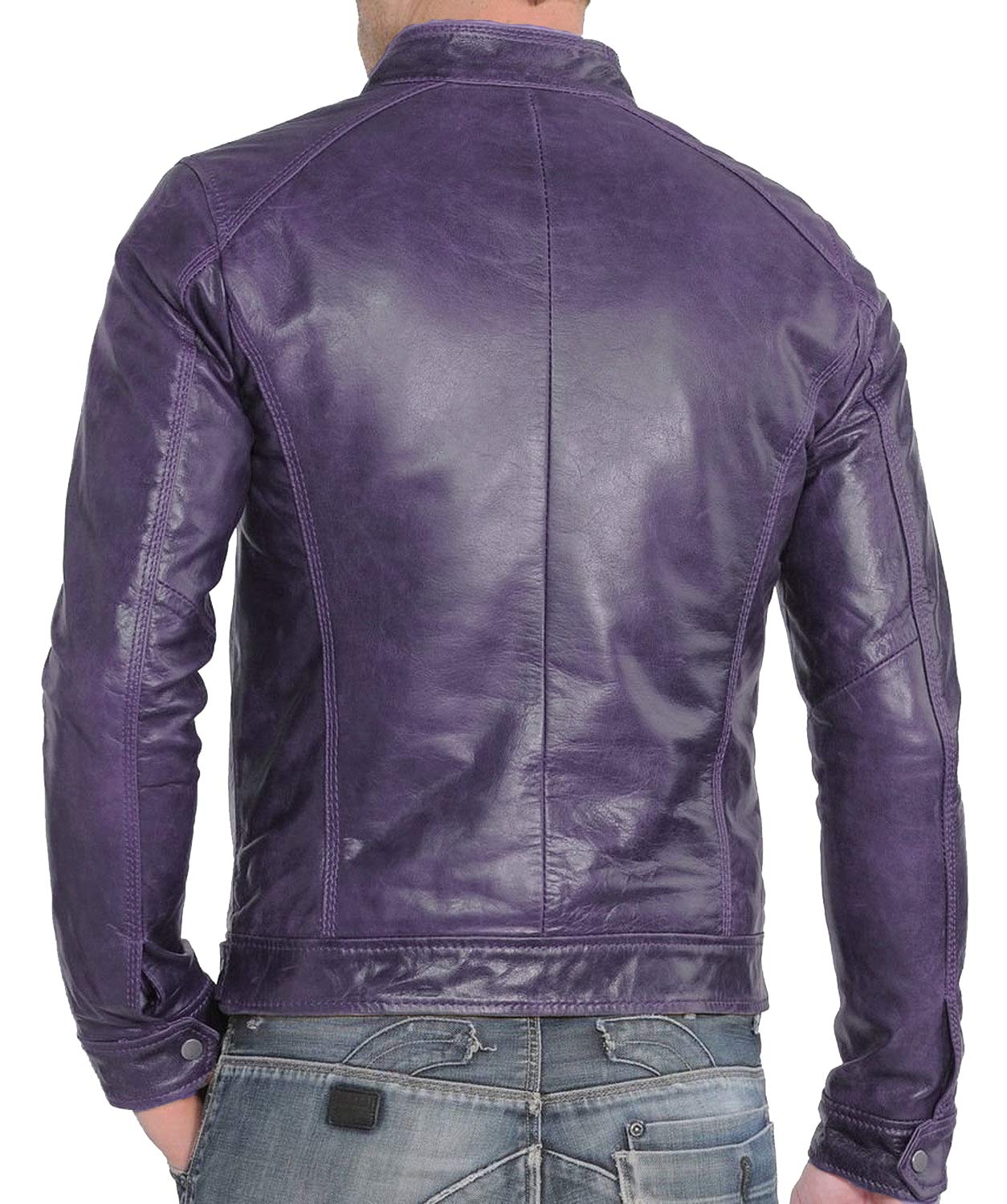 Benjer Skins Genuine Lambskin Leather Jacket for Men - Motorcycle Biker Jacket Style 312 M in Purple | Premium Men's Outerwear for Riding & Casual Wear