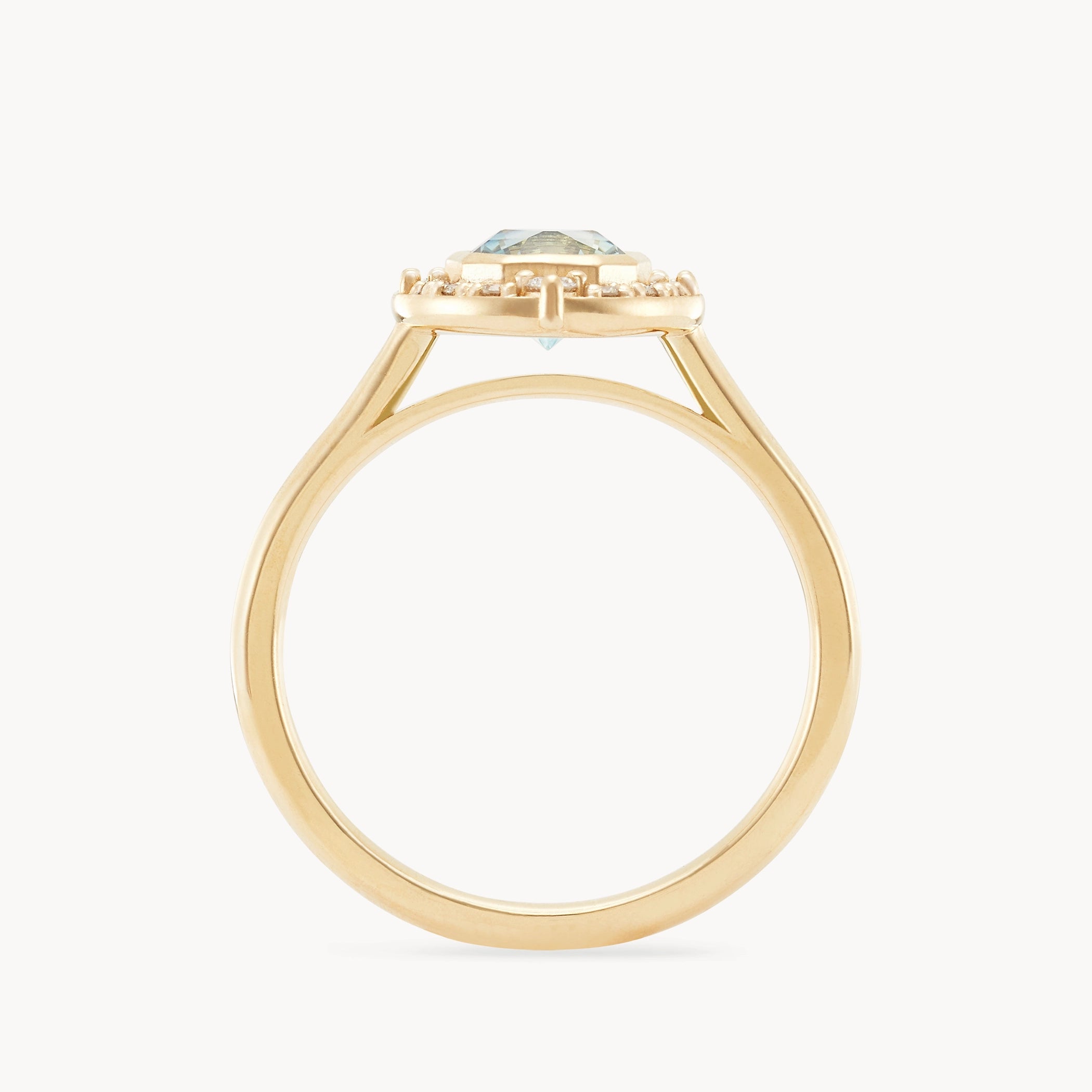Moonlit Bliss Unique 14K Yellow Gold Ring with Mint Green Sapphire – Perfect for Weddings, Anniversaries & Special Occasions