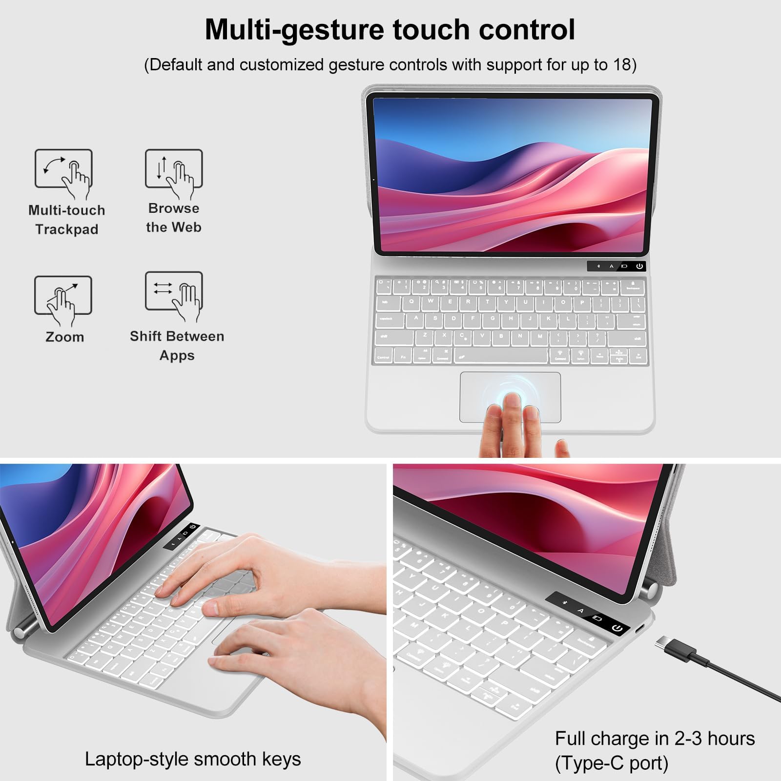 Magic Keyboard Case for iPad Air 13 (M3 2025/M2 2024) & iPad Pro 12.9 inch 6th/5th/4th/3rd Gen - Magnetic Rainbow Backlit Keyboard with Multi-Touch Trackpad, Floating Stand | Perfect for Work, Study & Creative Projects