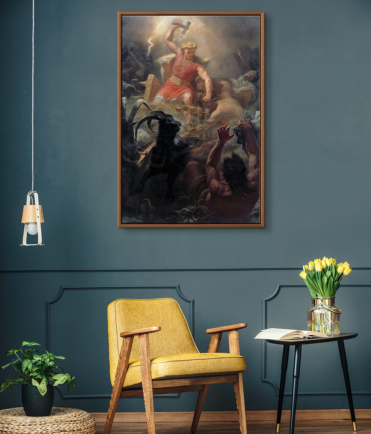 Floating Frame Canvas Print Wall Art - Tor's Fight with The Giants by Marten Eskil Winge - 16x24 Inches - Premium Home Decor for Living Room, Bedroom & Office