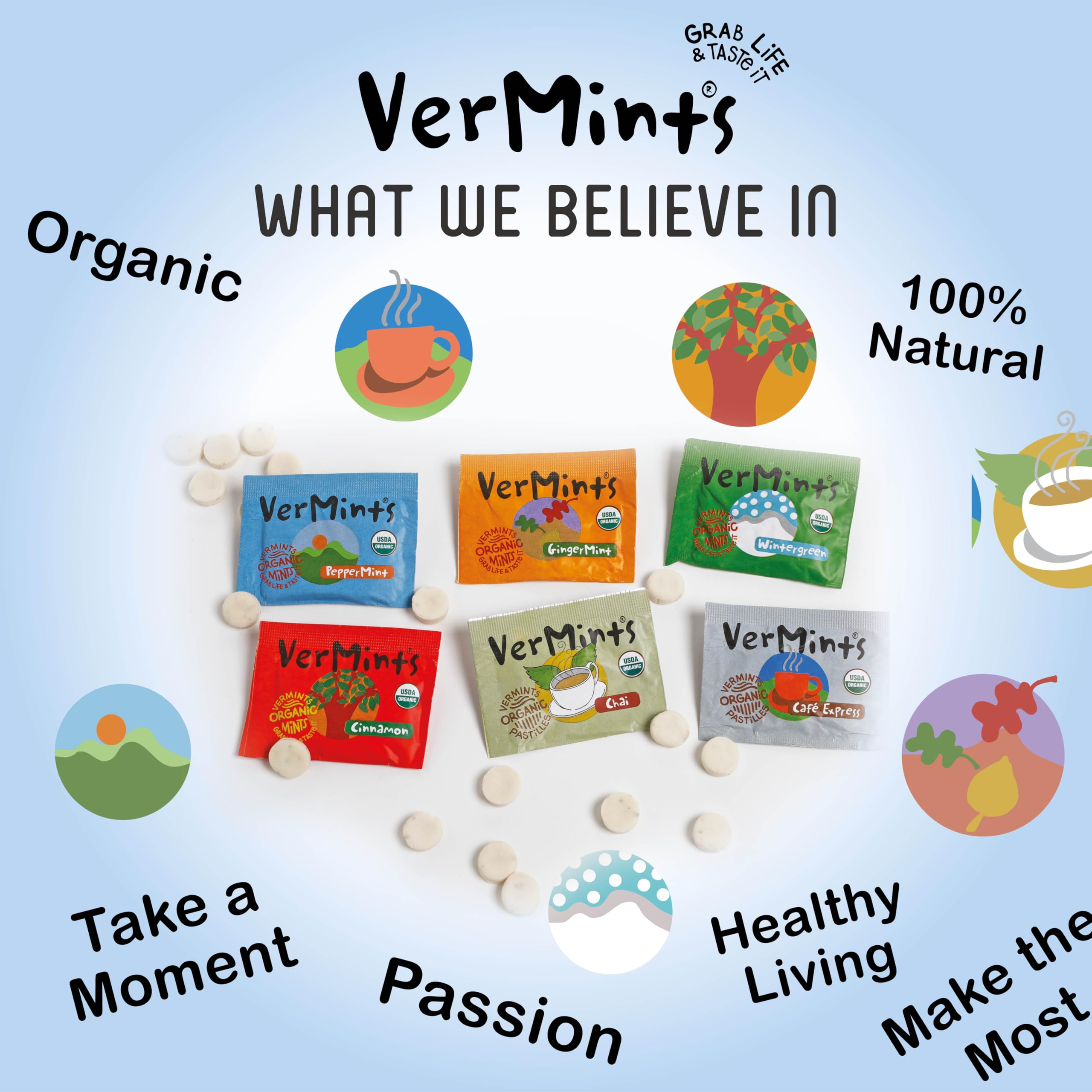 VerMints Organic Breath Mints Variety Pack - 2 Pack (120 Count, Trial Size) | Refreshing Peppermint & Spearmint | Perfect for On-the-Go Freshness, Office Use & After Meals